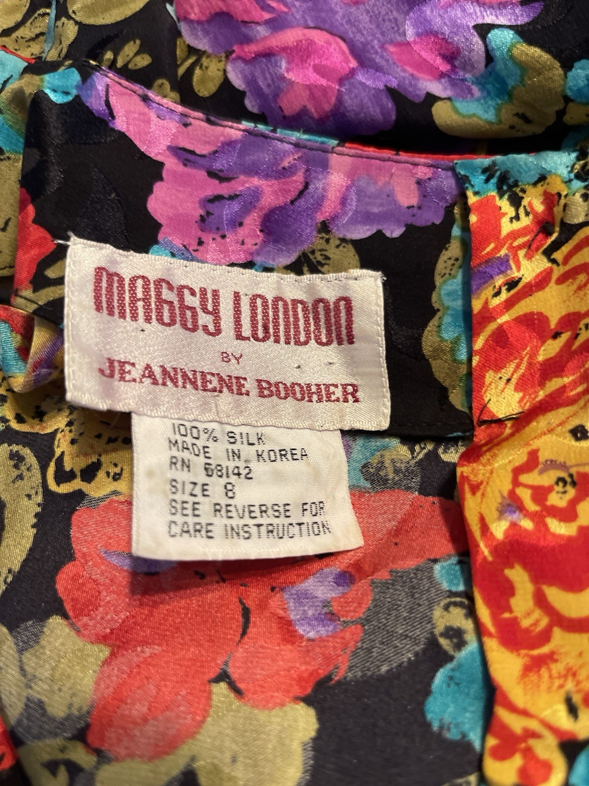 VTG Maggy London Tropical Floral Silk 80s Peplum Dress Size 8