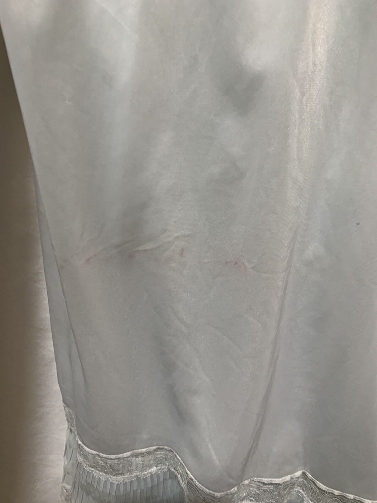 ❤️Vintage 1940s 50s Nightgown Small Sheer Pleated Ruffle Hem Blue Nylon Lace