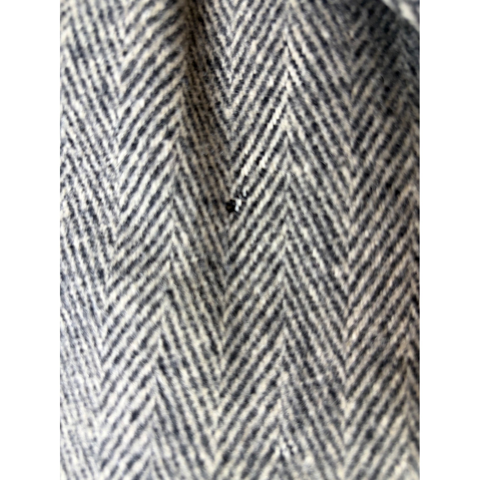 Vintage Made in USA Herringbone Coat Velvet Collar Gray Longline Overcoat