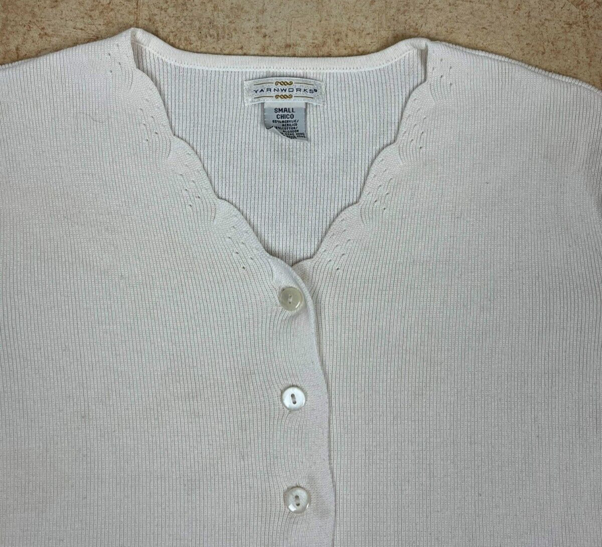 Vintage 90’s Y2K Yarnworks White Coquette Top w/ Patterned Collar