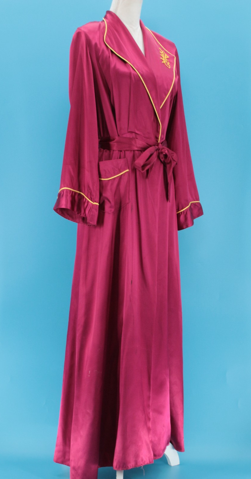 VTG Women’s 40s Magenta W/ Yellow Trim Asian Robe Sz S 1940s Satin Rayon