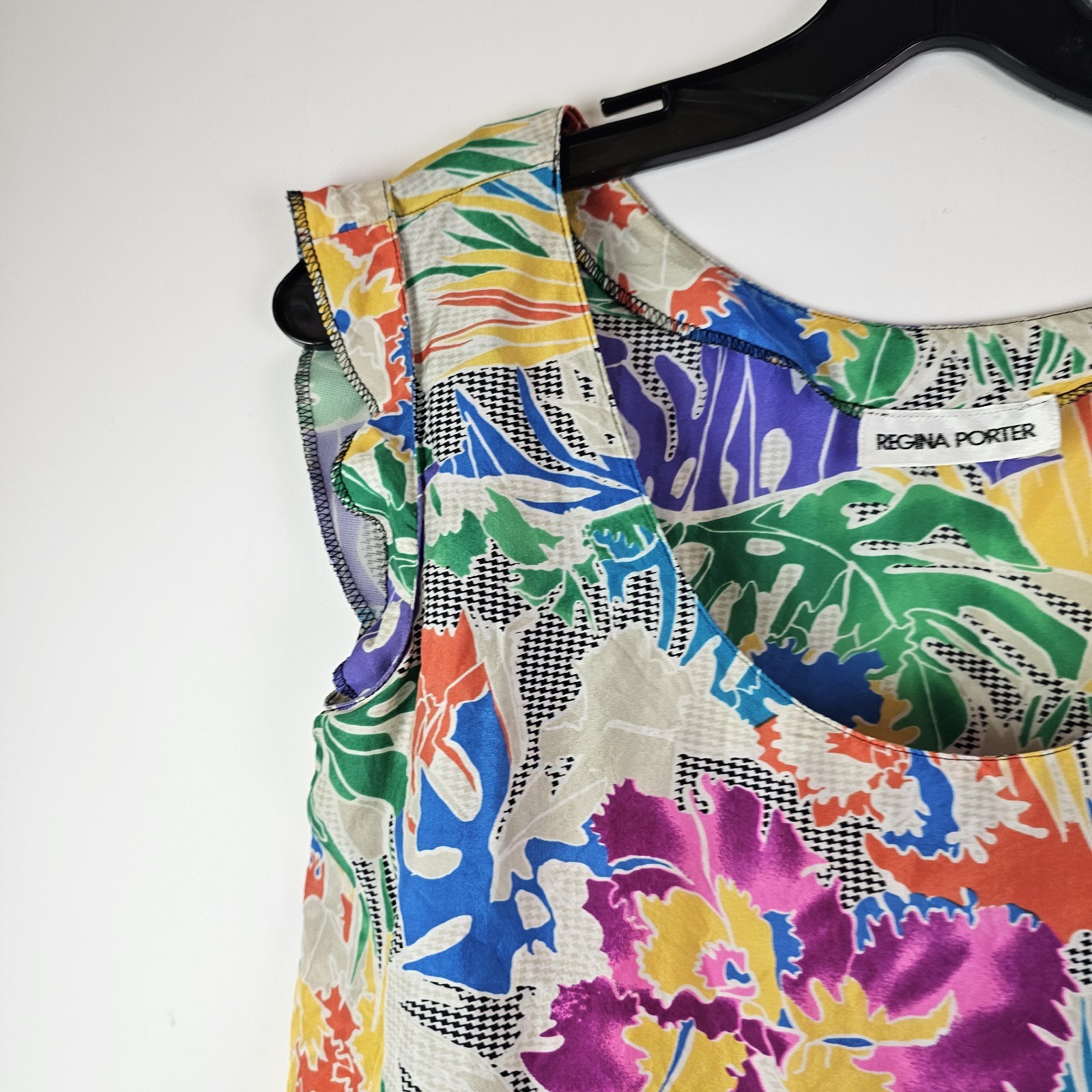 Regina Porter 80s VTG Silk Blouse Colorful M Miami Vice Floral Top Secretary