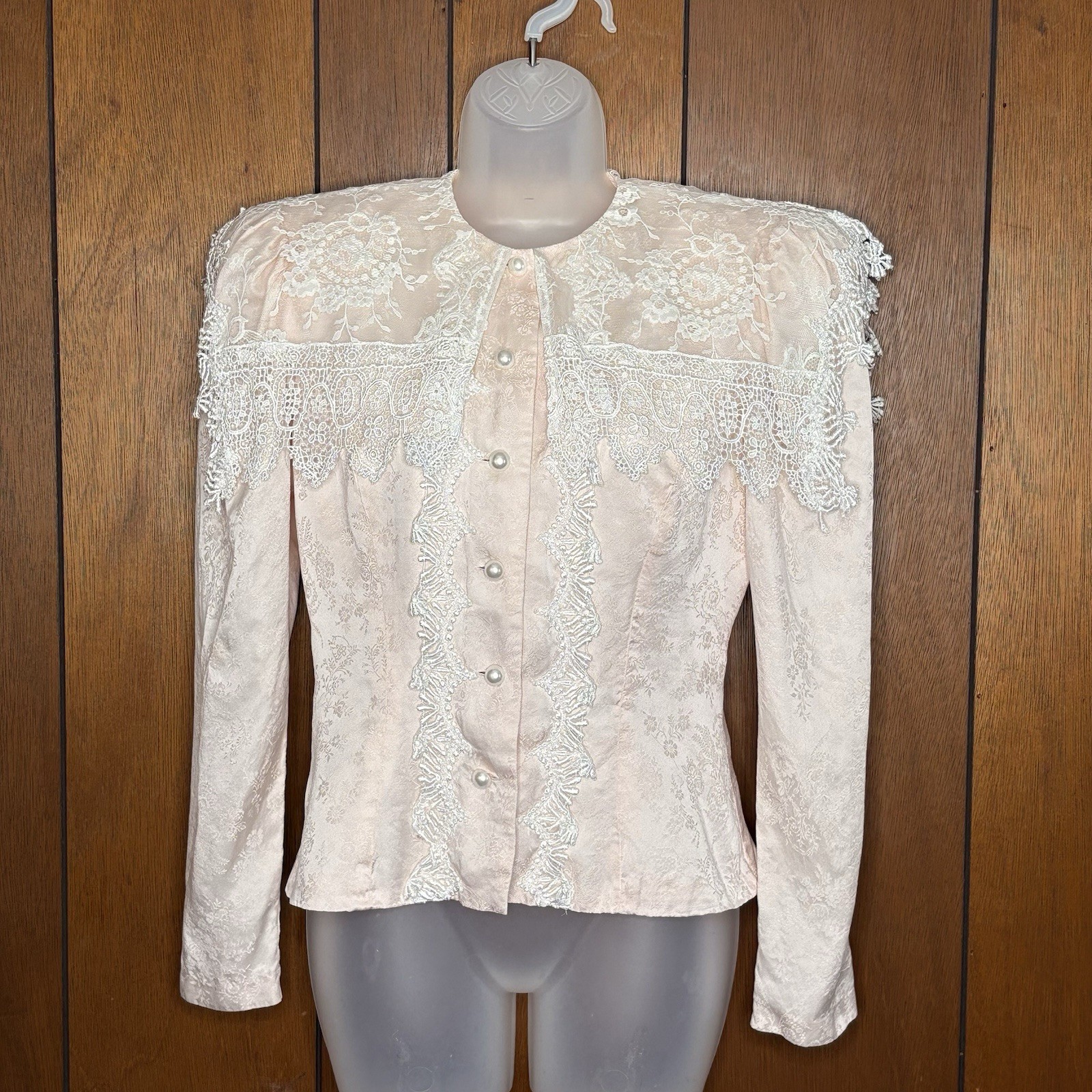 VTG 80’s Jessica McClintock Blouse 8 Pink Lace Pearl Buttons Victorian Cottage