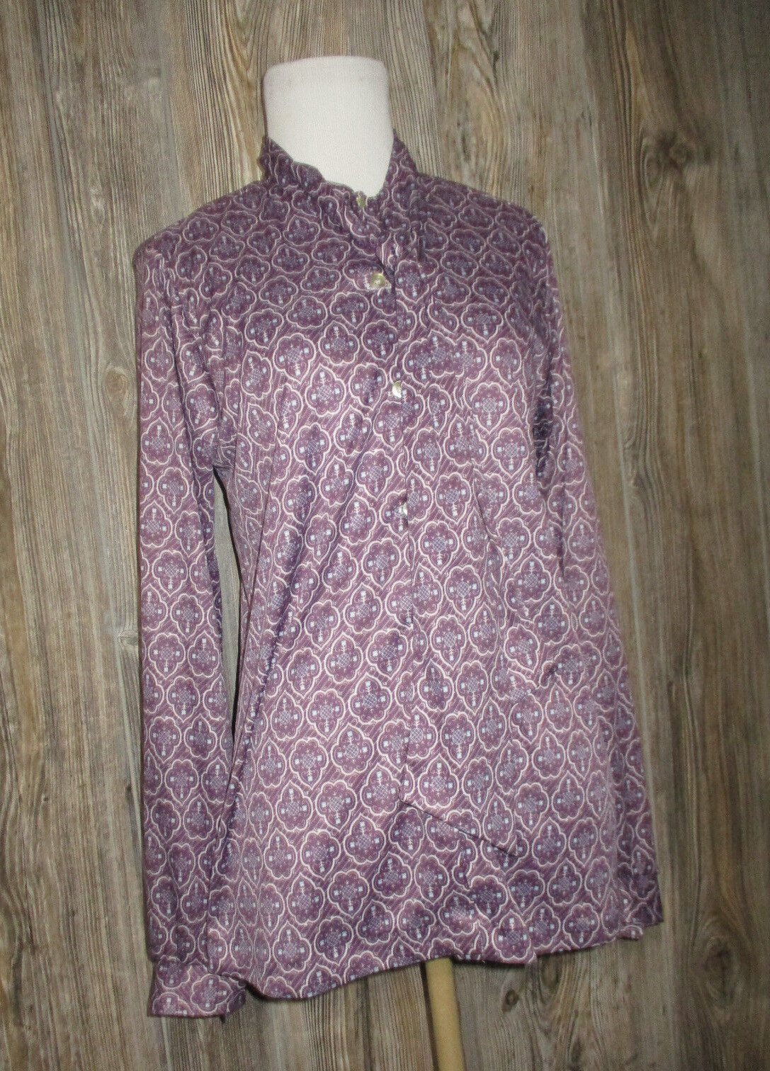 Vitg 80s Cape Cod Match Mates Purple Print Long Slv Top Size 14 Made in USA