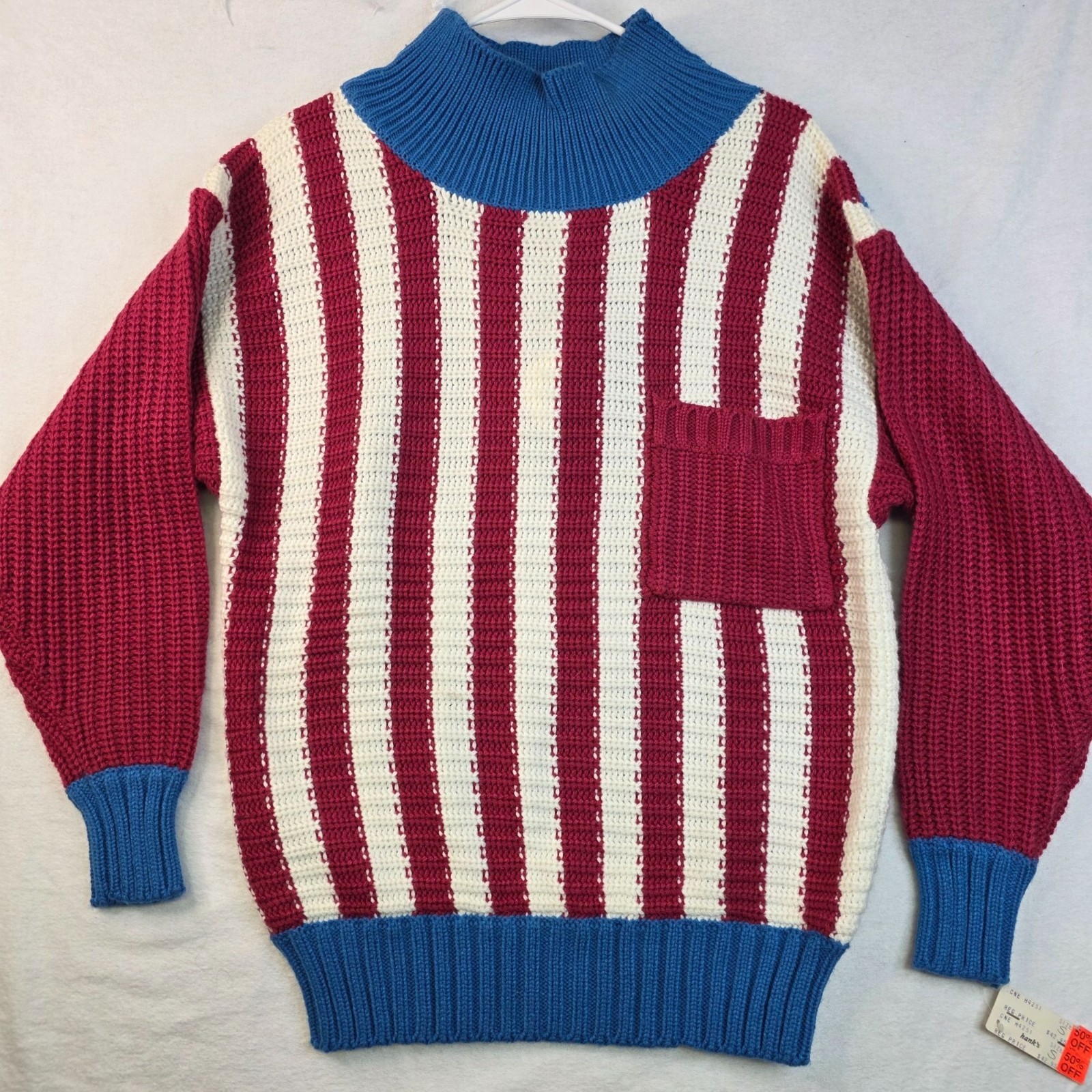 Vintage 80s Striped Sweater Classic New England S Red Fisherman Nautical Sailor