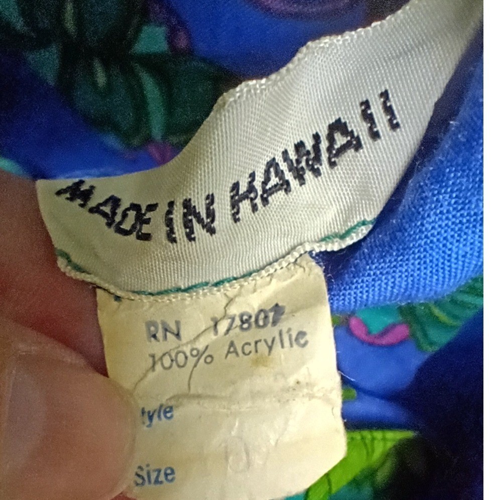 Vintage Made in Hawaii Maxi Dress 10 Green Blue Psychedelic Floral 70s Wrap