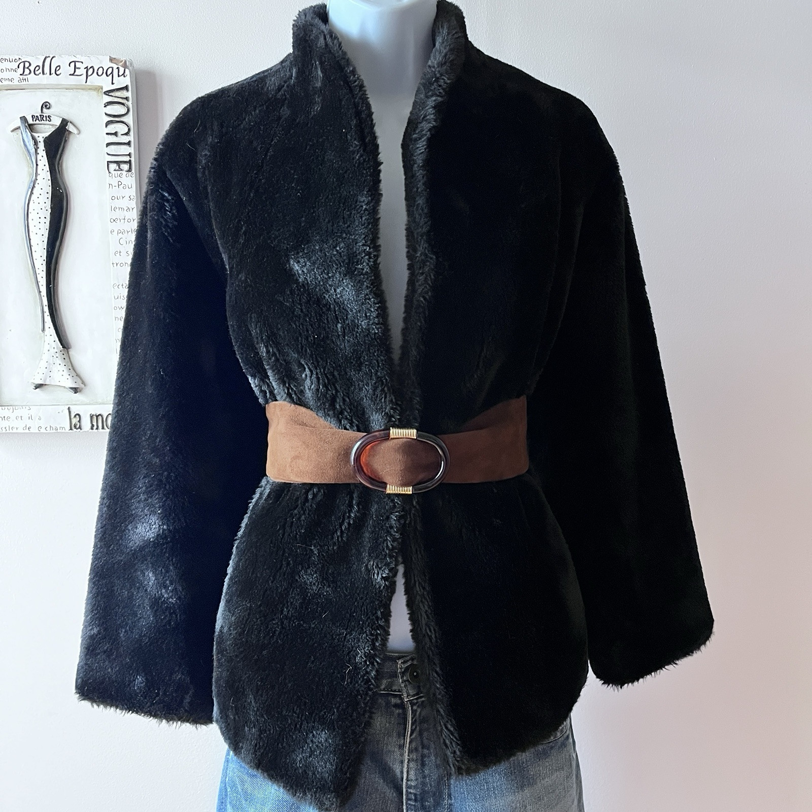 Vintage Borgana Black Faux Fur Women’s Teddy Coat Sz M/L