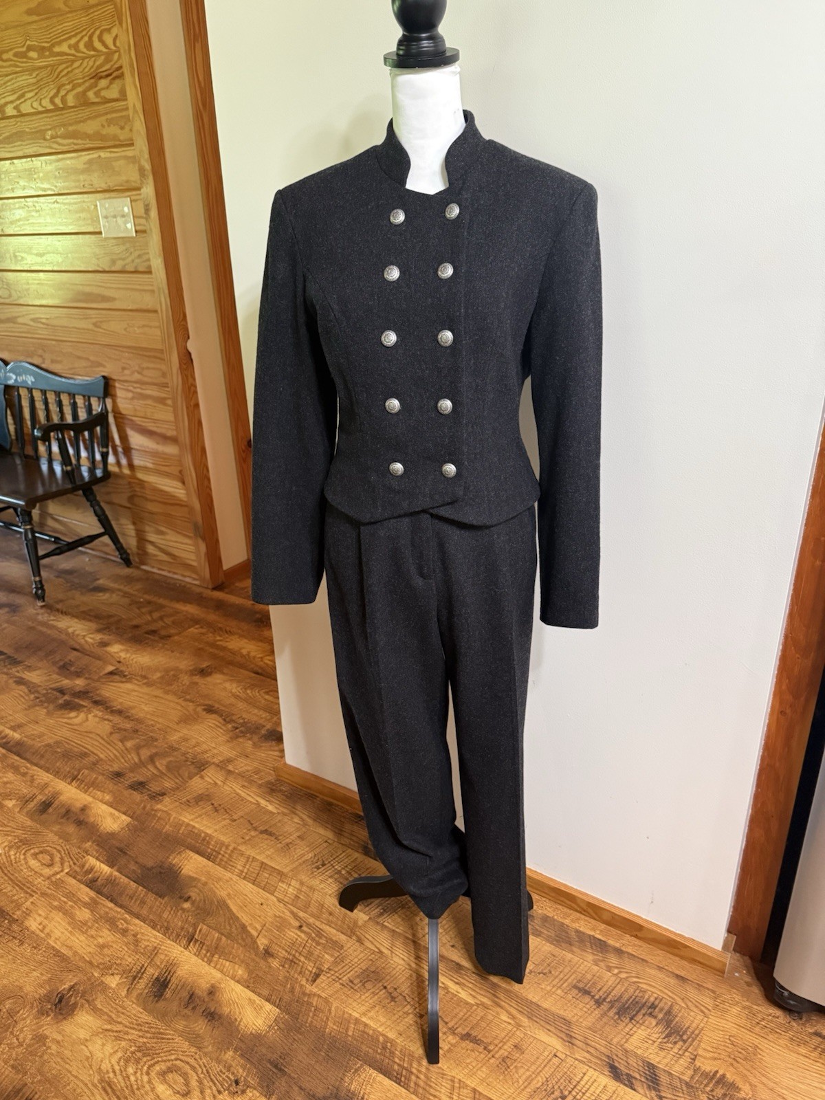 VTG Sharon Young 100% Wool Sz 10 Pant Suit Military Double Breasted