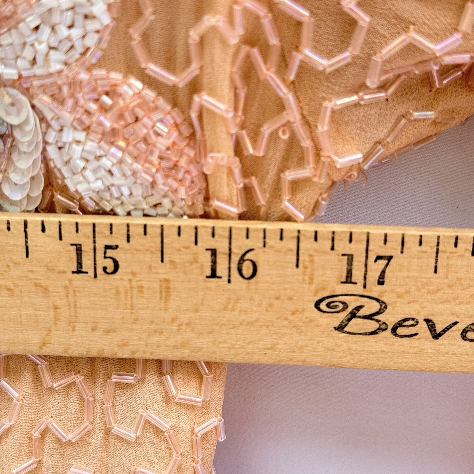 Vtg 80s Naeem Khan Riazee Suzarila Silk Beaded Gown Set Peach Ruffle Dress Scarf