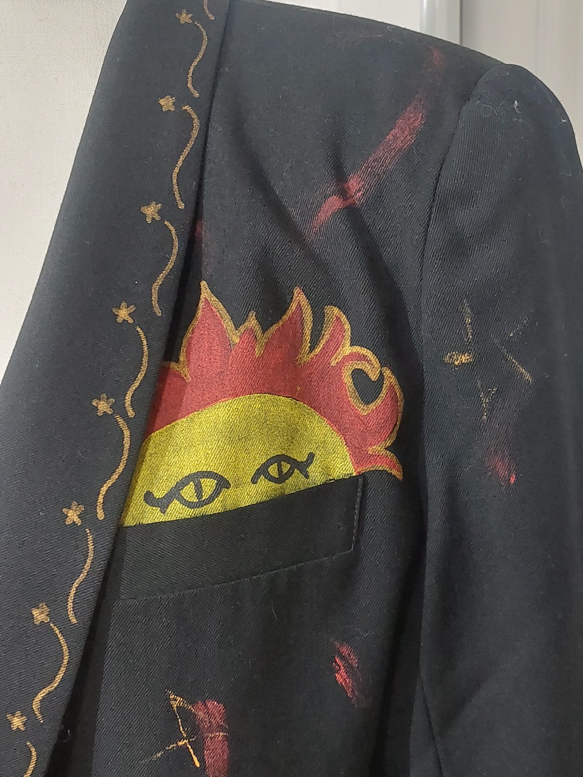 Vintage Jacket Required 1980s Art 100% Wool USA Blazer Sun Moon Stars S 40×30