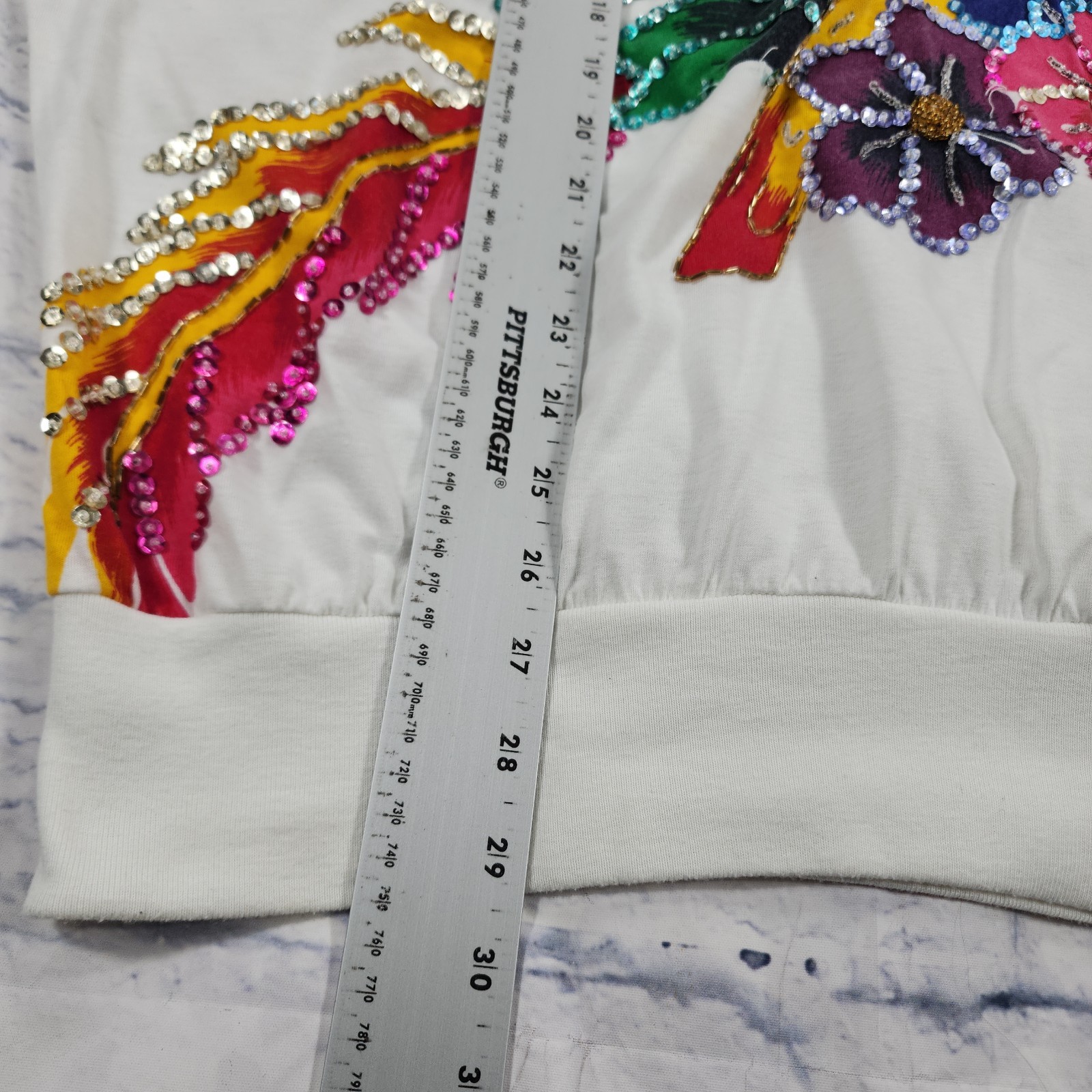 Bonnie Boerer Top WOMENS 2X Floral Sequins Shirt Beaded Retro VINTAGE 90s White