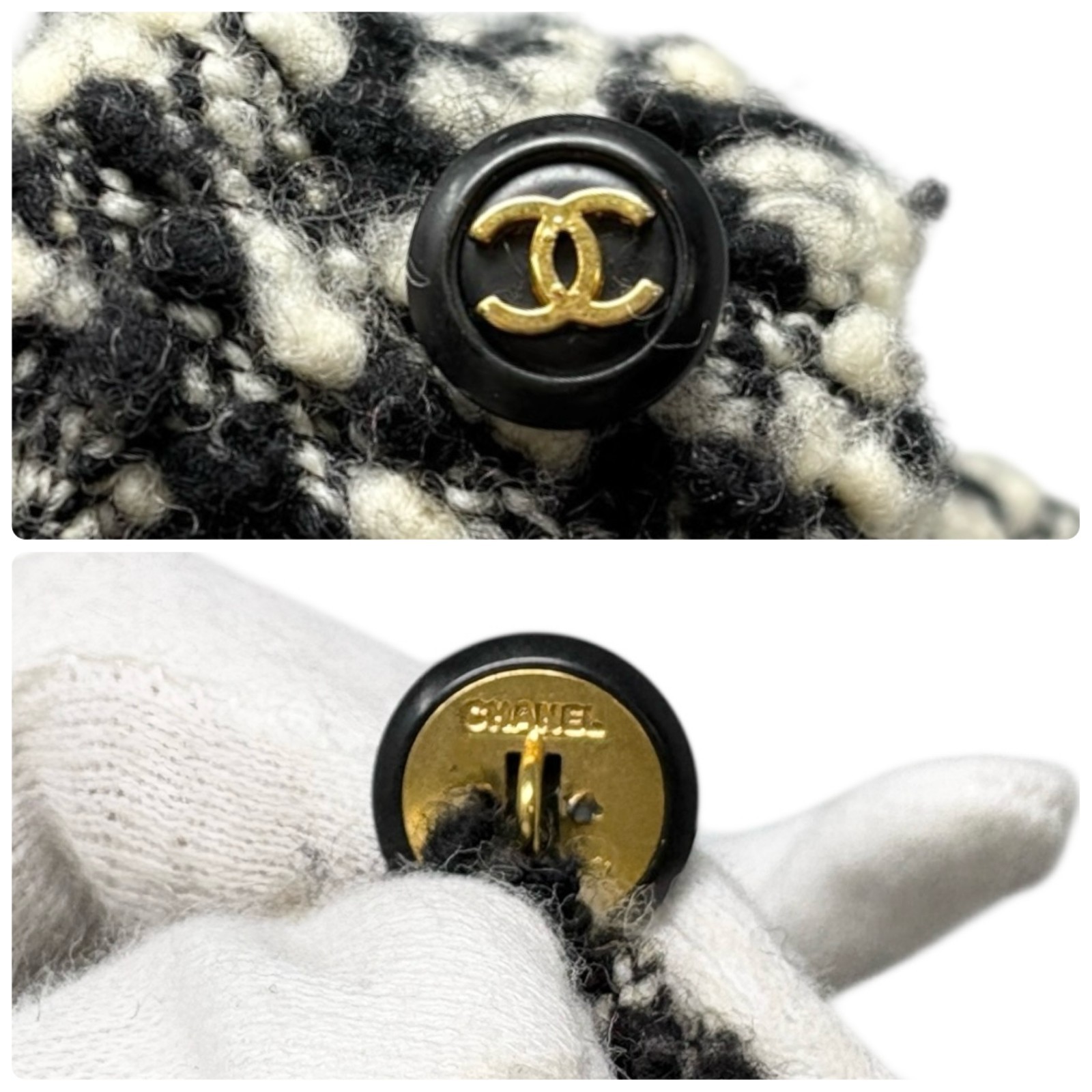 CHANEL Vintage 94A CC Logo Button Sequins Knit Sweater Dress #38 Black Wool