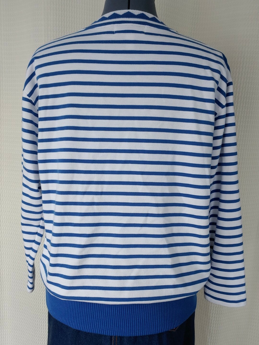 Vintage Blast Blue & White Knit Striped Top Size XL? Bust 42″