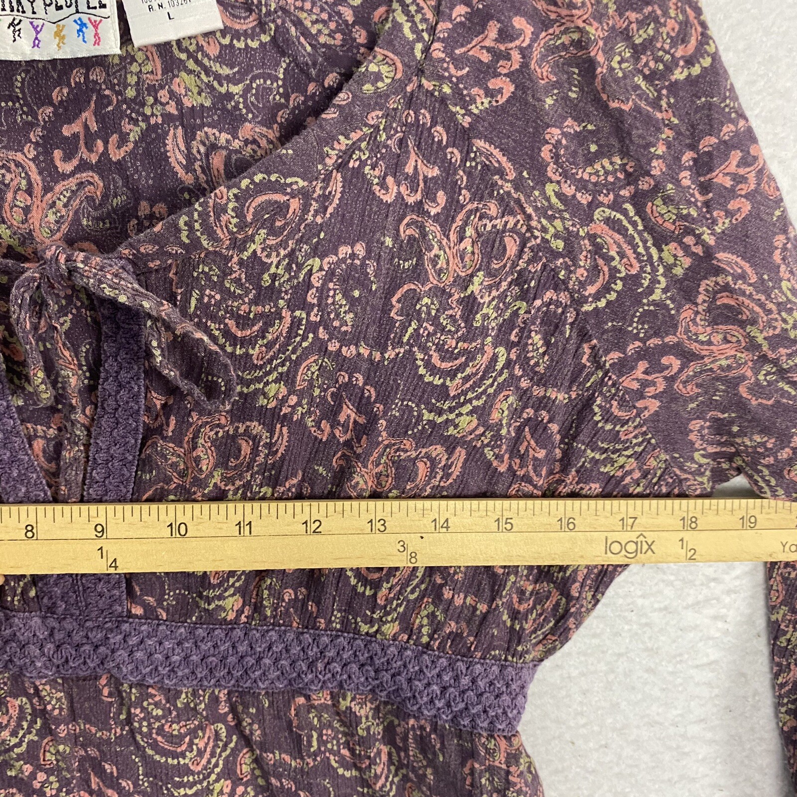 VTG Boho Peasant Balloon Sleeve Gauze Top L Purple Paisley 90s Blouse