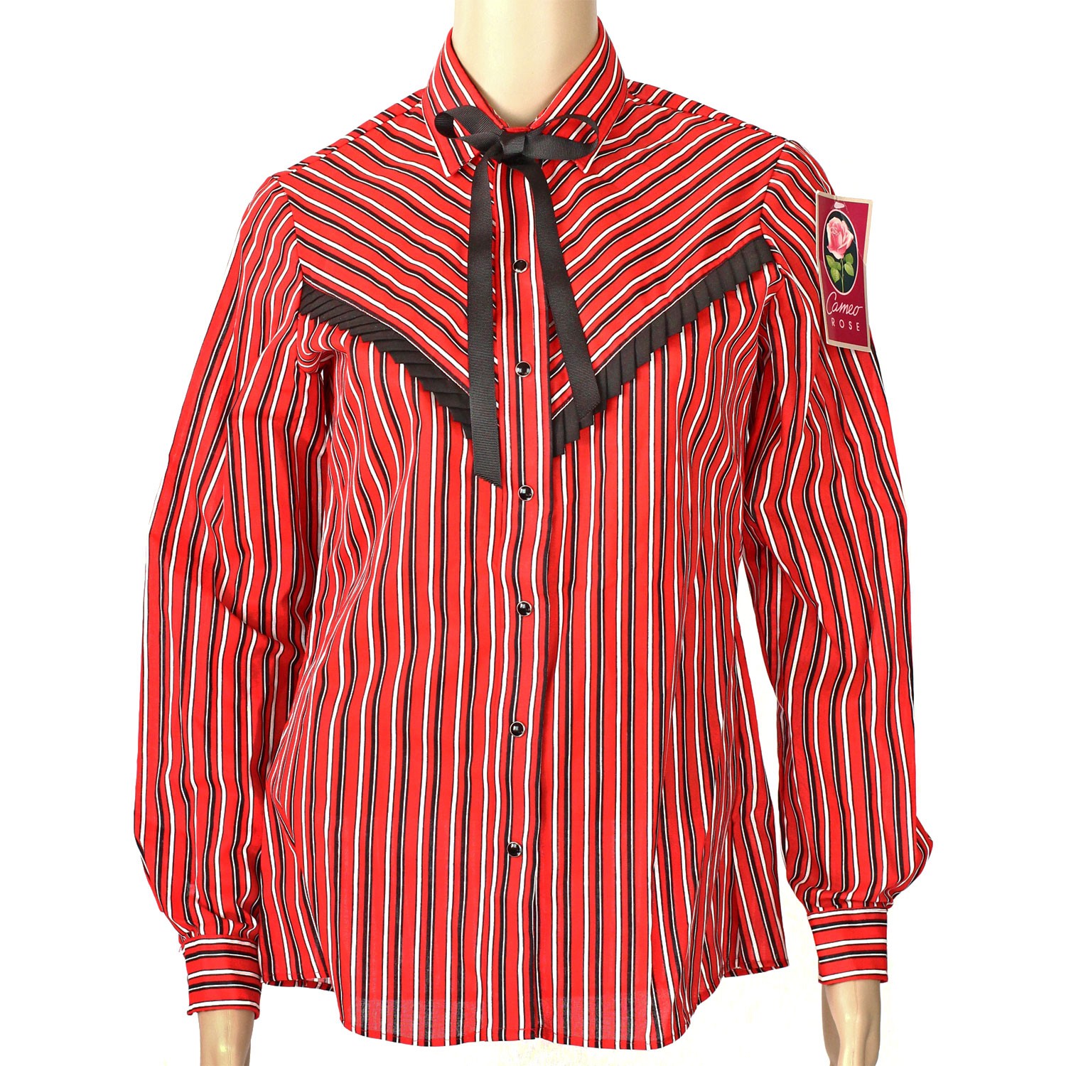 NWT 80s Vintage Cameo Rose Shirt Western Prairie Red White Black Pearl Snap 10 M