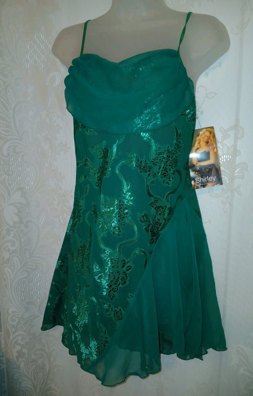 Vintage Shirley Of Hollywood Emerald Green Satin Sheer Chiffon Lingerie Nighty S
