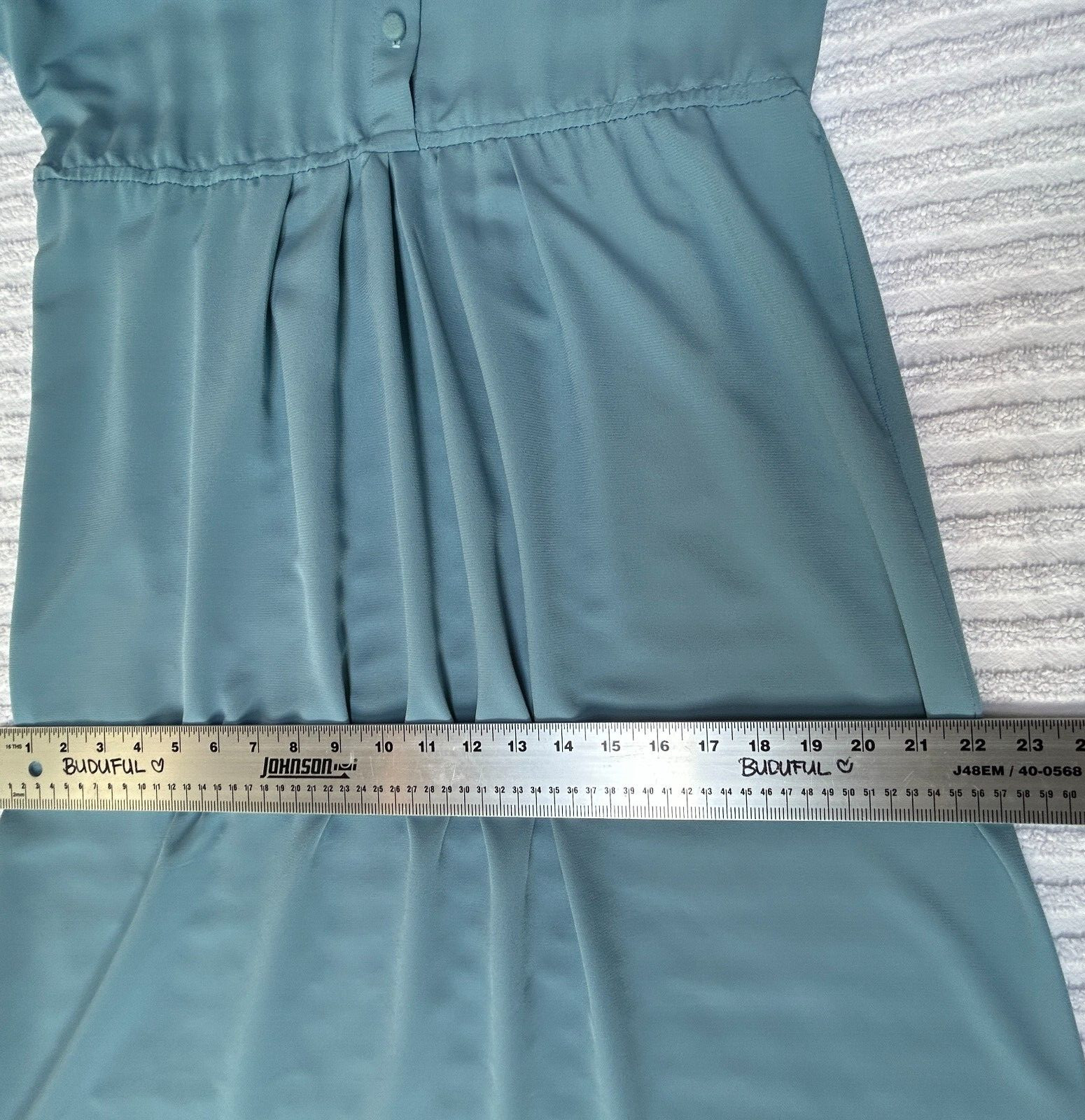 Vintage ILGWU Union Made Lilli Ann Blue Long Sleeve Shirt Midi Dress Suede Trim