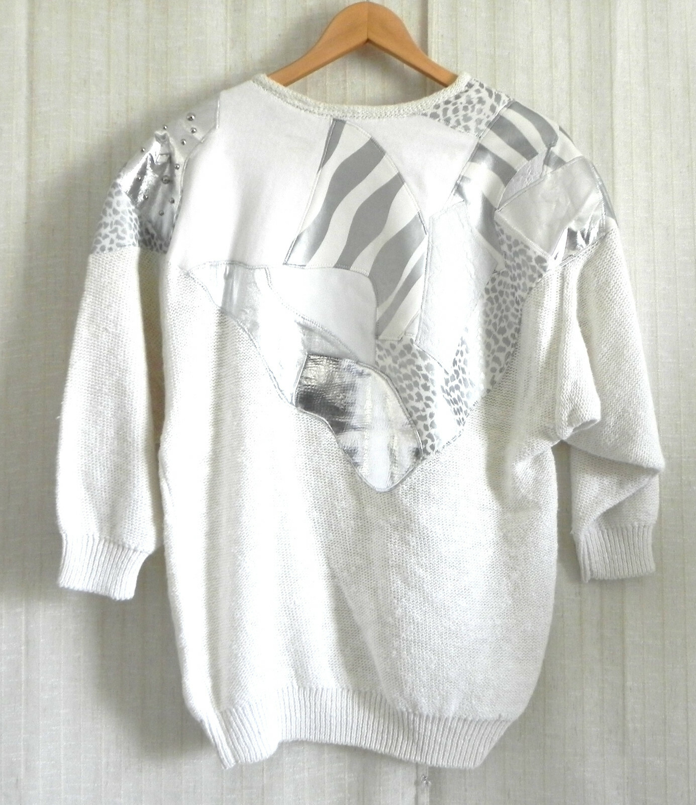 Vtg Bonnie Boerer Sweater Embellisments 3/4 Bat-Wing Sleeve OVER-SIZED Size S