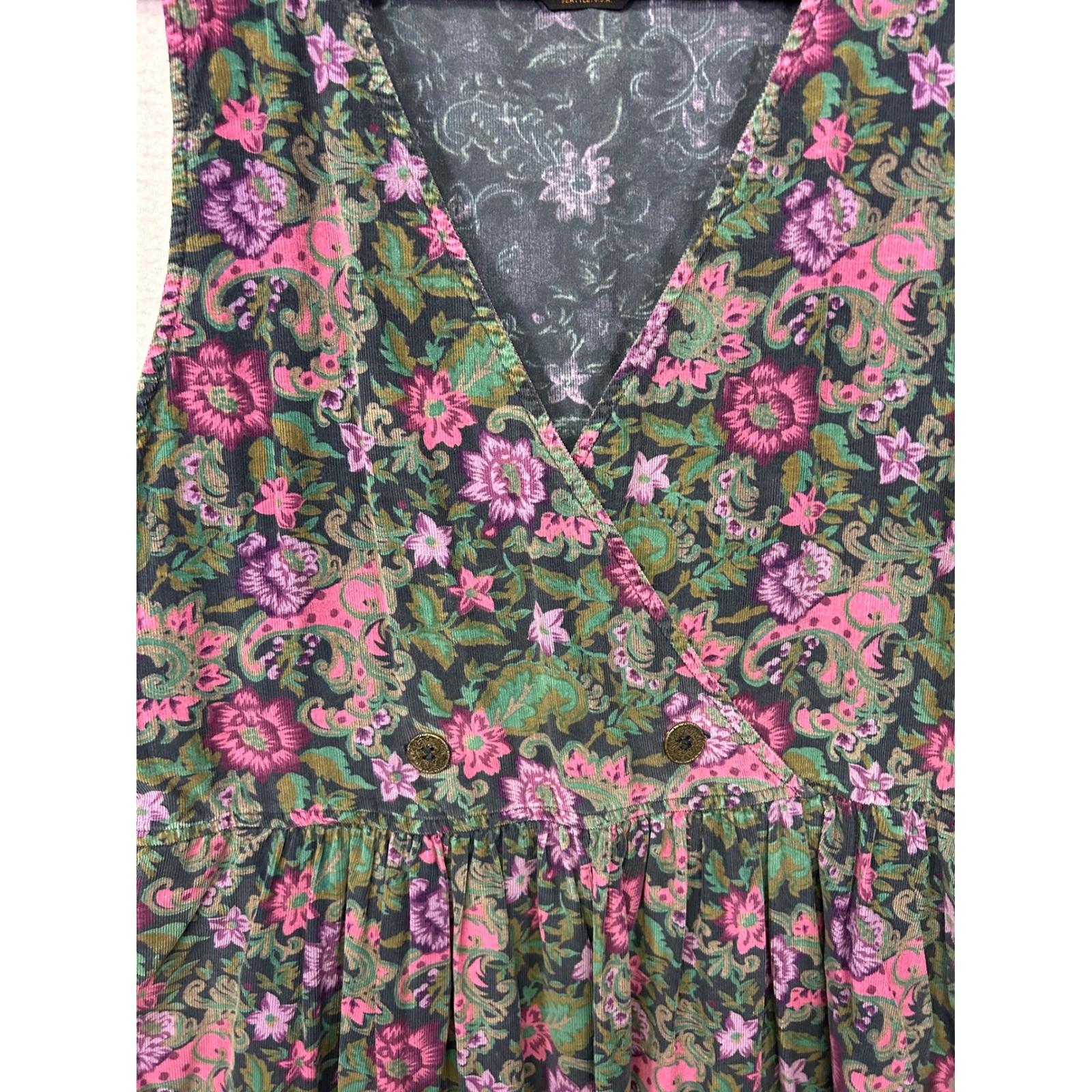 Cottagecore Vintage Eddie Bauer Womens Sm Multicolor Floral Corduroy Midi Dress