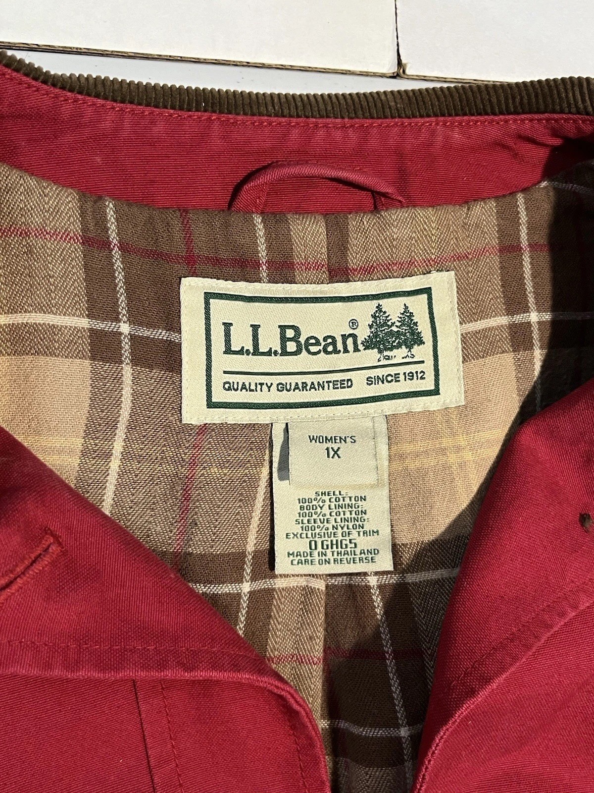 vtg LL Bean Womens XL 1X Red Chore Coat Barn Field Jacket Plaid Lined Corduroy