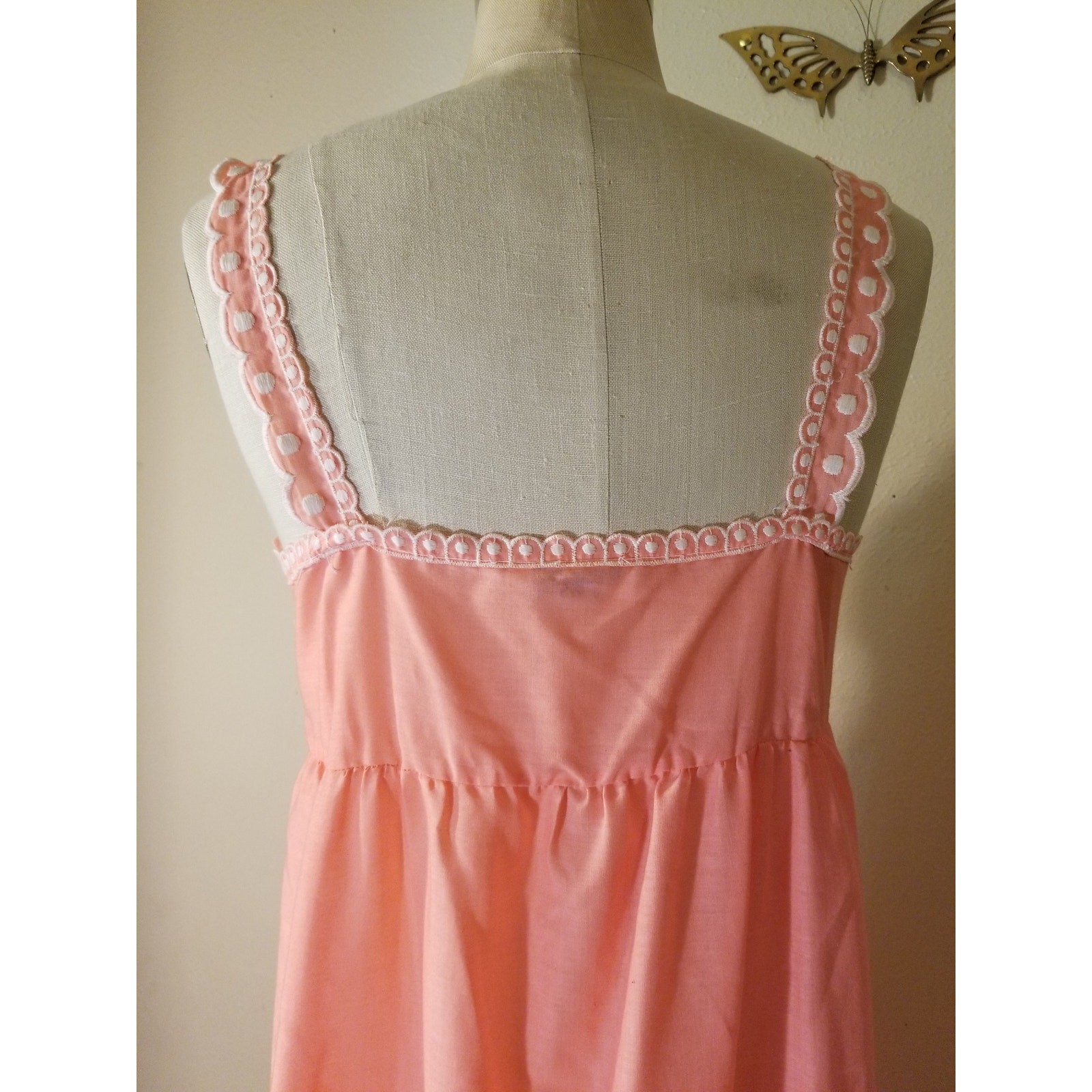 70’s Vintage Peach and White Maxi Embroidered Sundress
