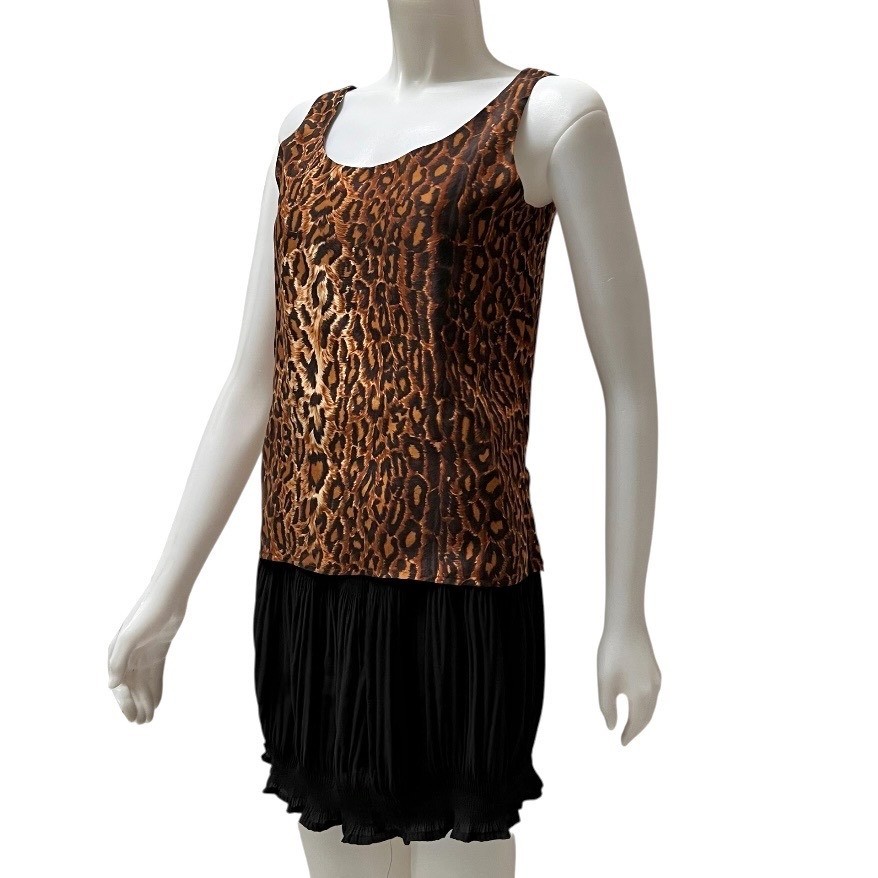 Vintage 90s Express Silk Leopard Print Tank Top XS Office Siren Mob Wife Chic