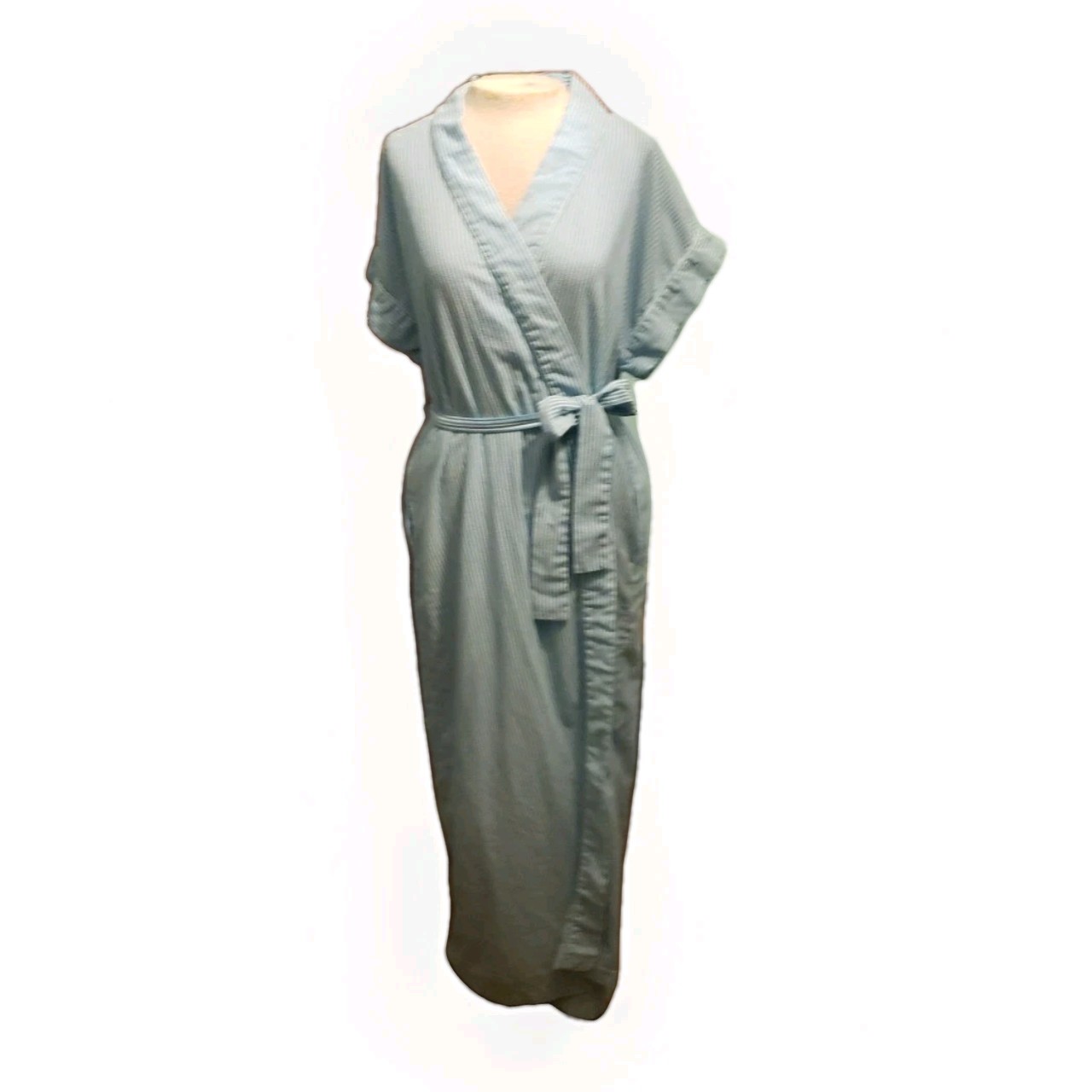 Vintage A Royal robe Women’s Robe Size S Short Sleeve Striped Blue White Long
