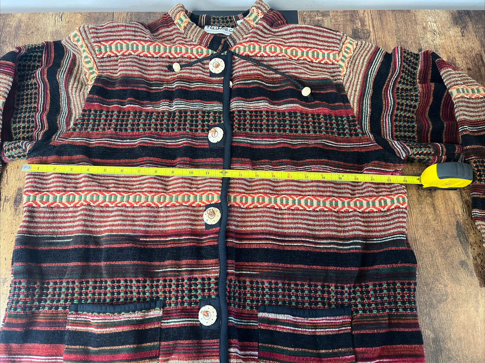 VTG 90s Flashback Cotton Aztec Boho Button Sweater Jacket Size XL Womens