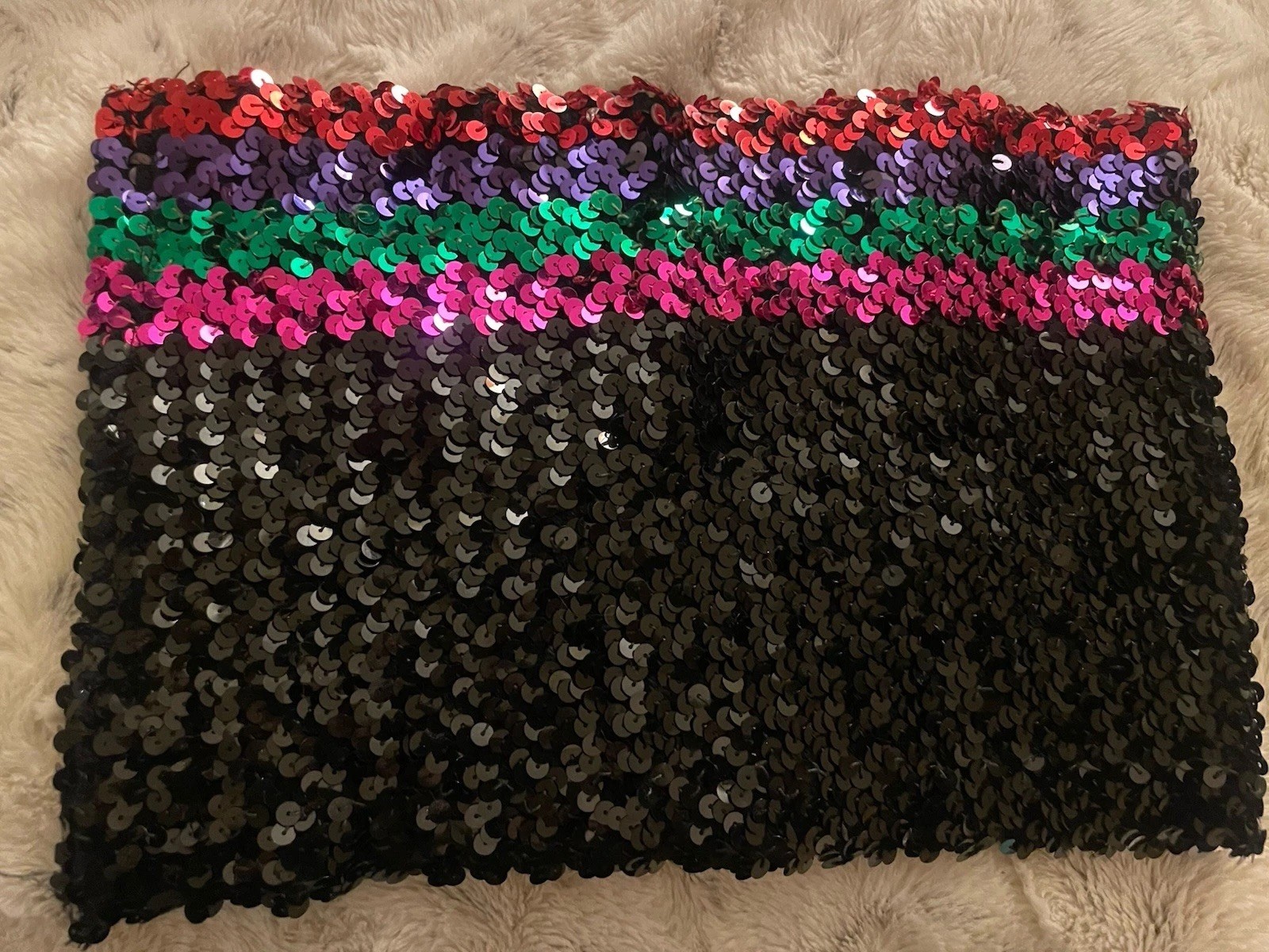 Vintage 80’s Dancing Queen shiny sequin black with Rainbow stripe tube top OS