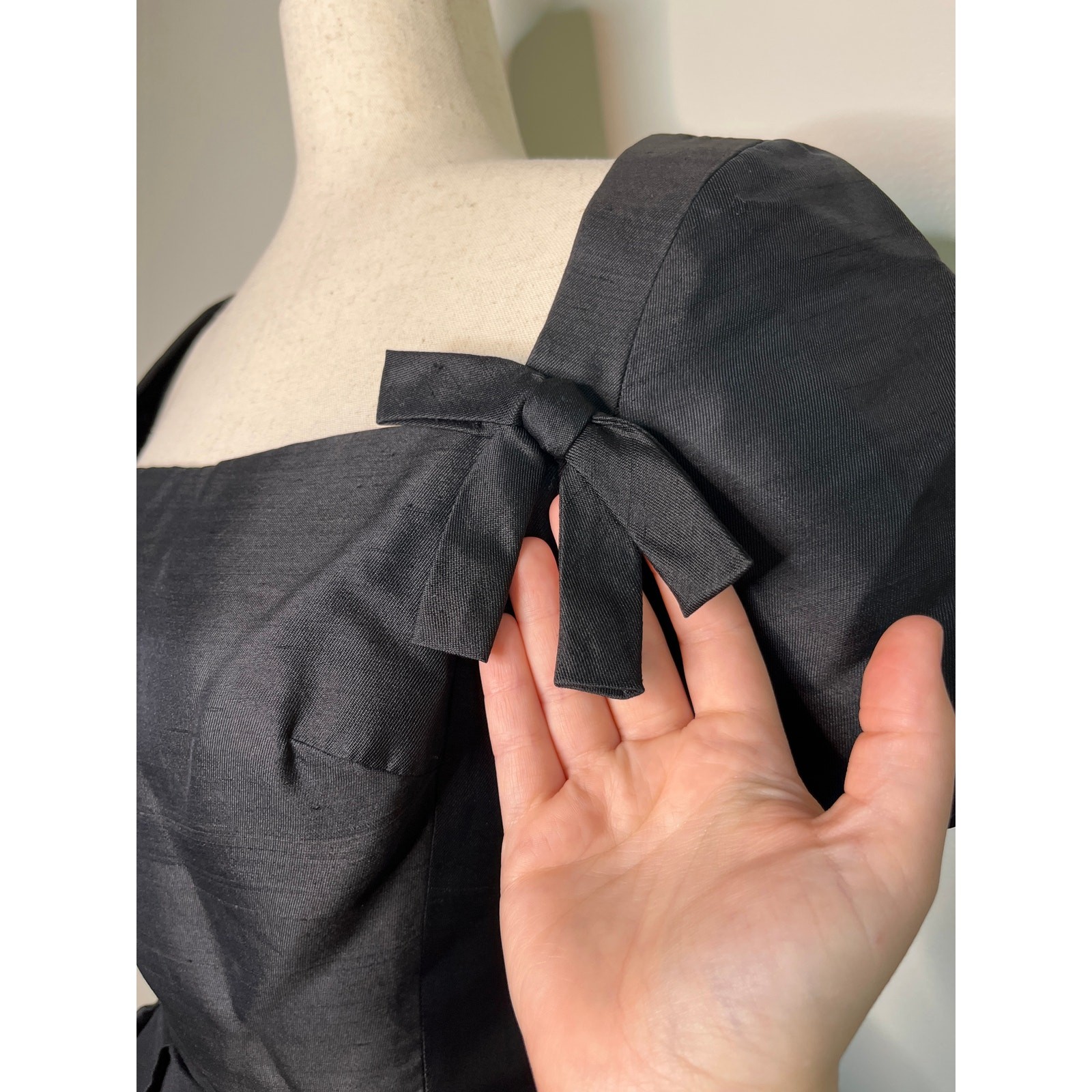 1950s Rare Christian Dior Black Silk Couture Bows New Look Old Money Tea Dress M