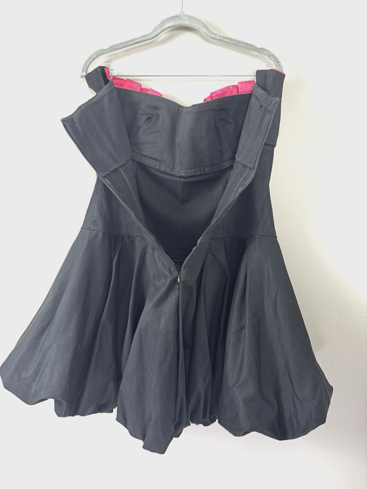 VTG 90s Y2K Bubble Hem Dress Medium Fuschia Satin Trim Strapless Satin Hoco Rush