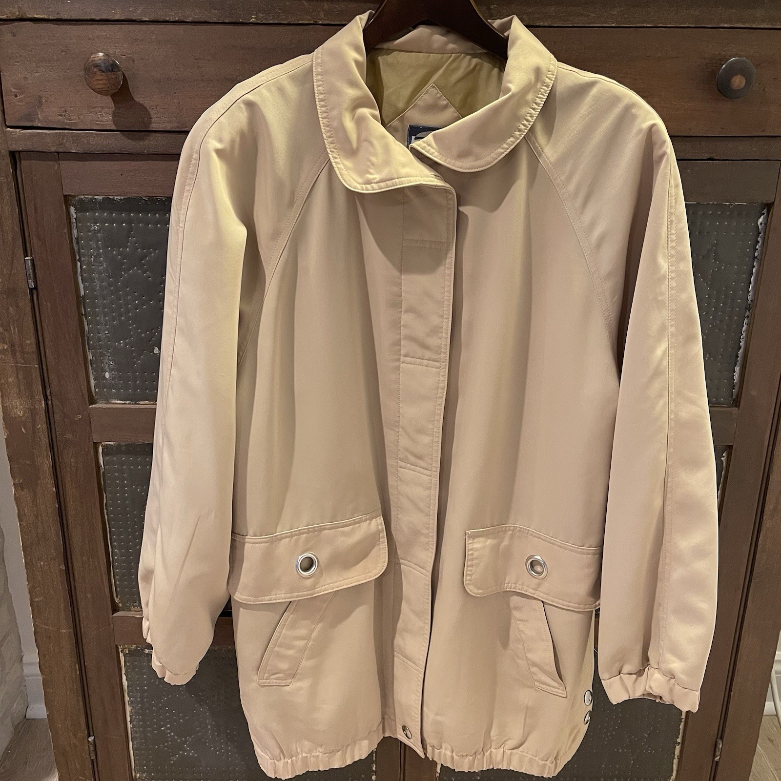 Braetan Vintage Car Coat Jacket Small Gold Lined Raglan Sleeve Pockets Snaps