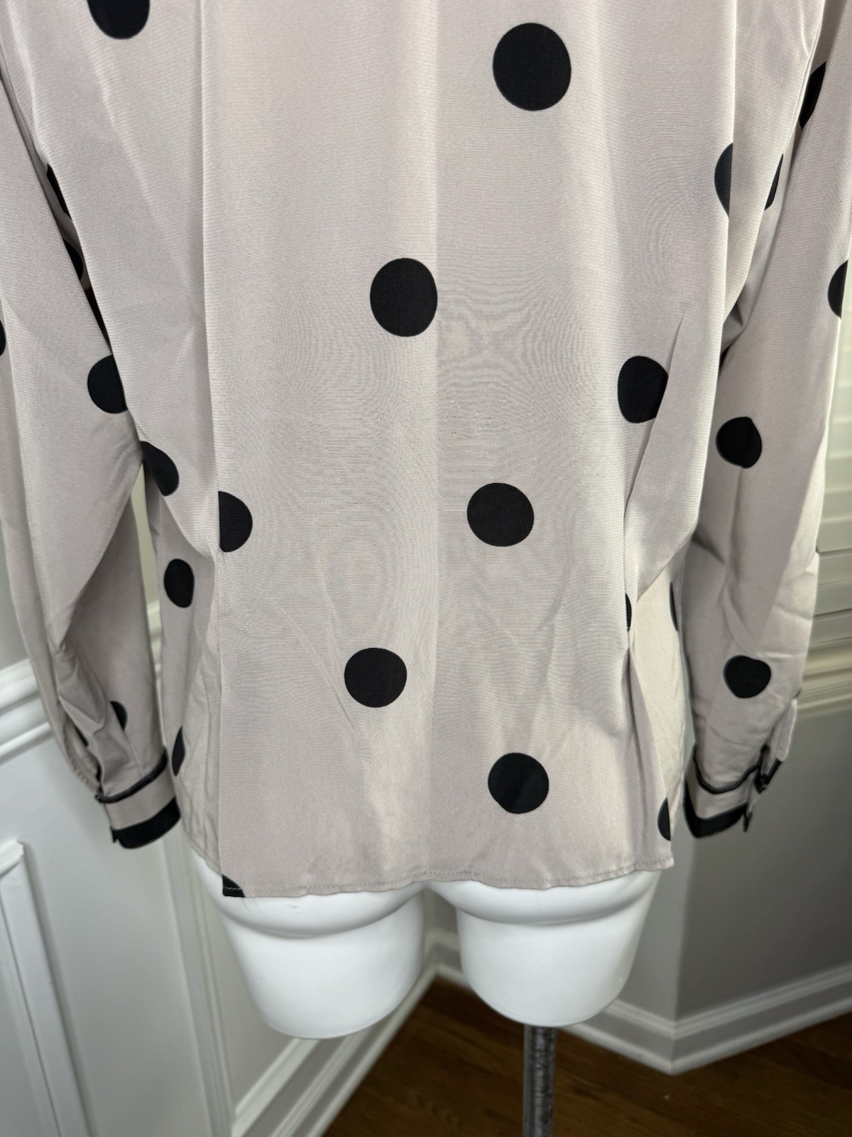 Vintage Stuart Lang Flowy Button Down Blouse Polka Dot Detachable Scarf Sz 12 L