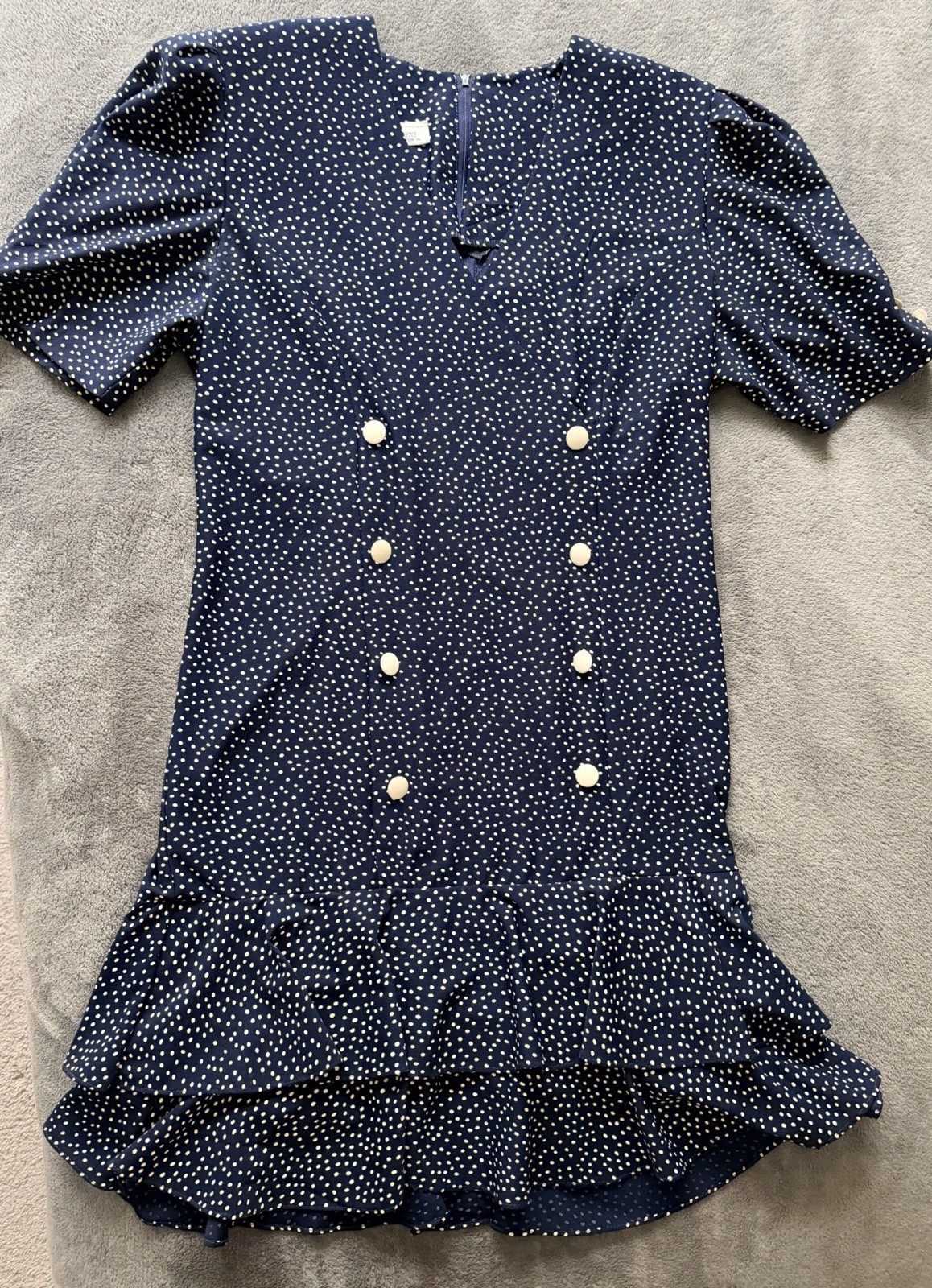 Vintage Maggie Lawerence 11/12 Navy Dot Drop-Waist Dress