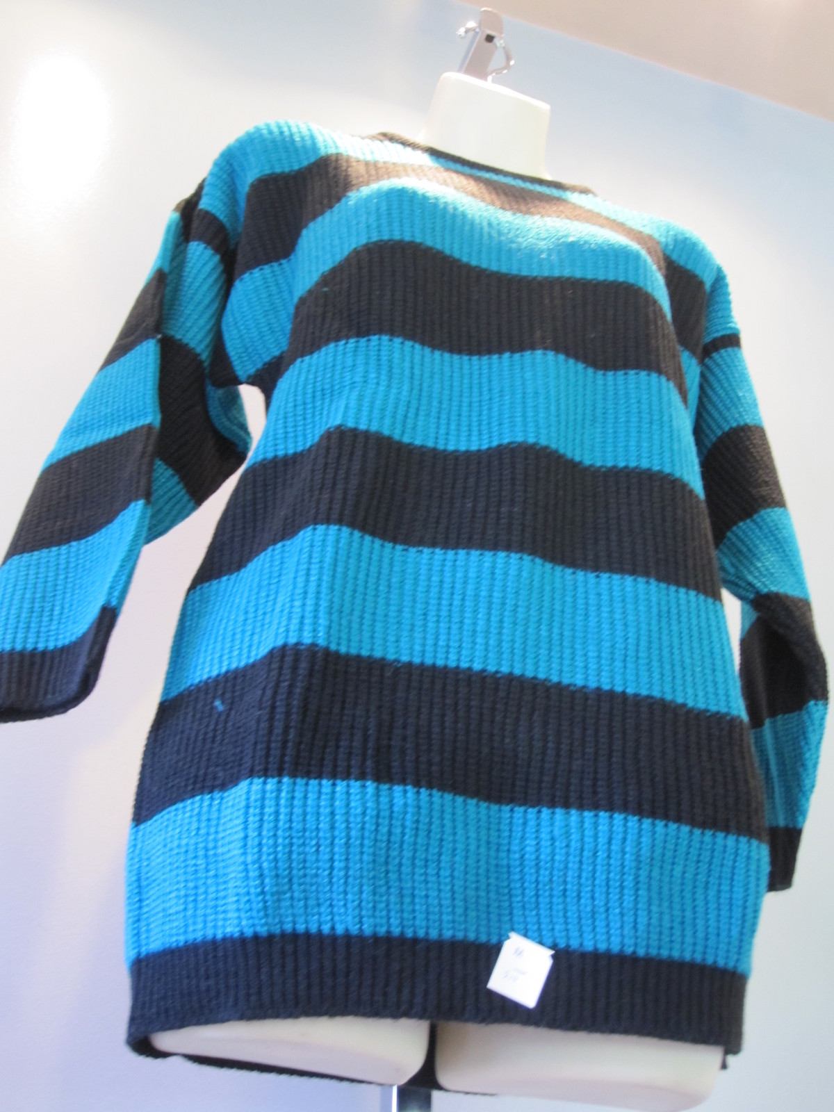 NOS RETRO 80S SWEATER TUNiC TOP 2 TONE EMERALD GREEN BLACK STRiPED VEGAN DiSCO M