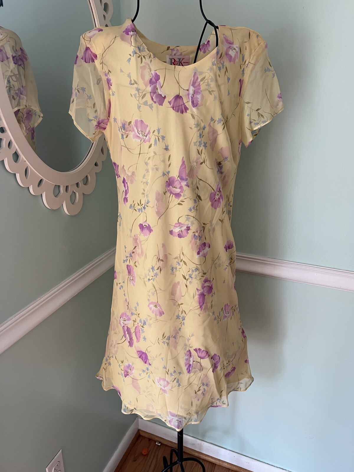 VTG R & K YELLOW COTTAGE PRAIRIE TEA PARTY FLORAL DRESS 6 Fem Coquette