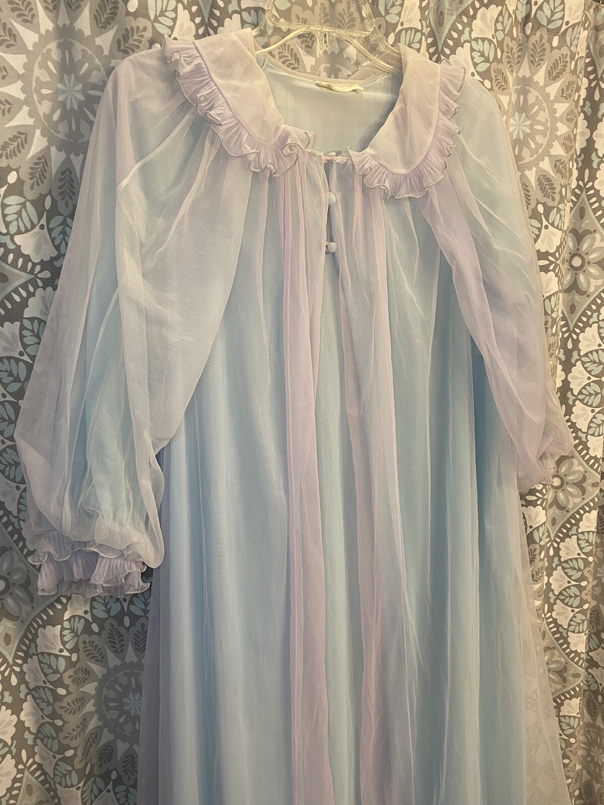 Vintage Cheoette 2 tone 2 layer Chiffon Peignoir Robe Med Blue & Purple