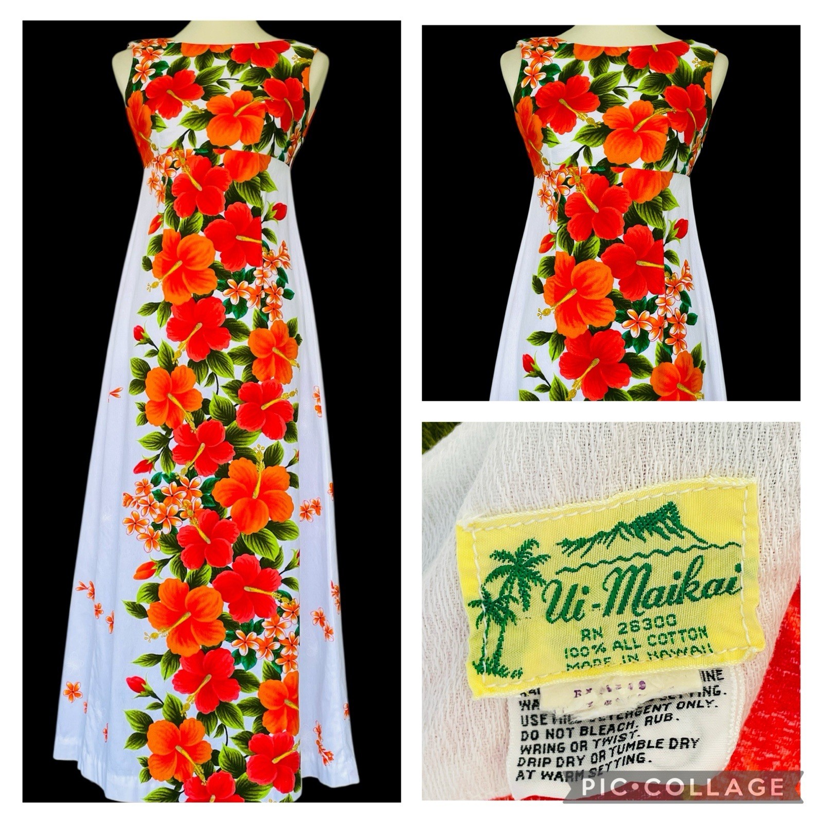 Vtg Ui Maikai Hawaiian Bark Cloth Maxi Dress Sz S Tiki Aloha Hibiscus Beach