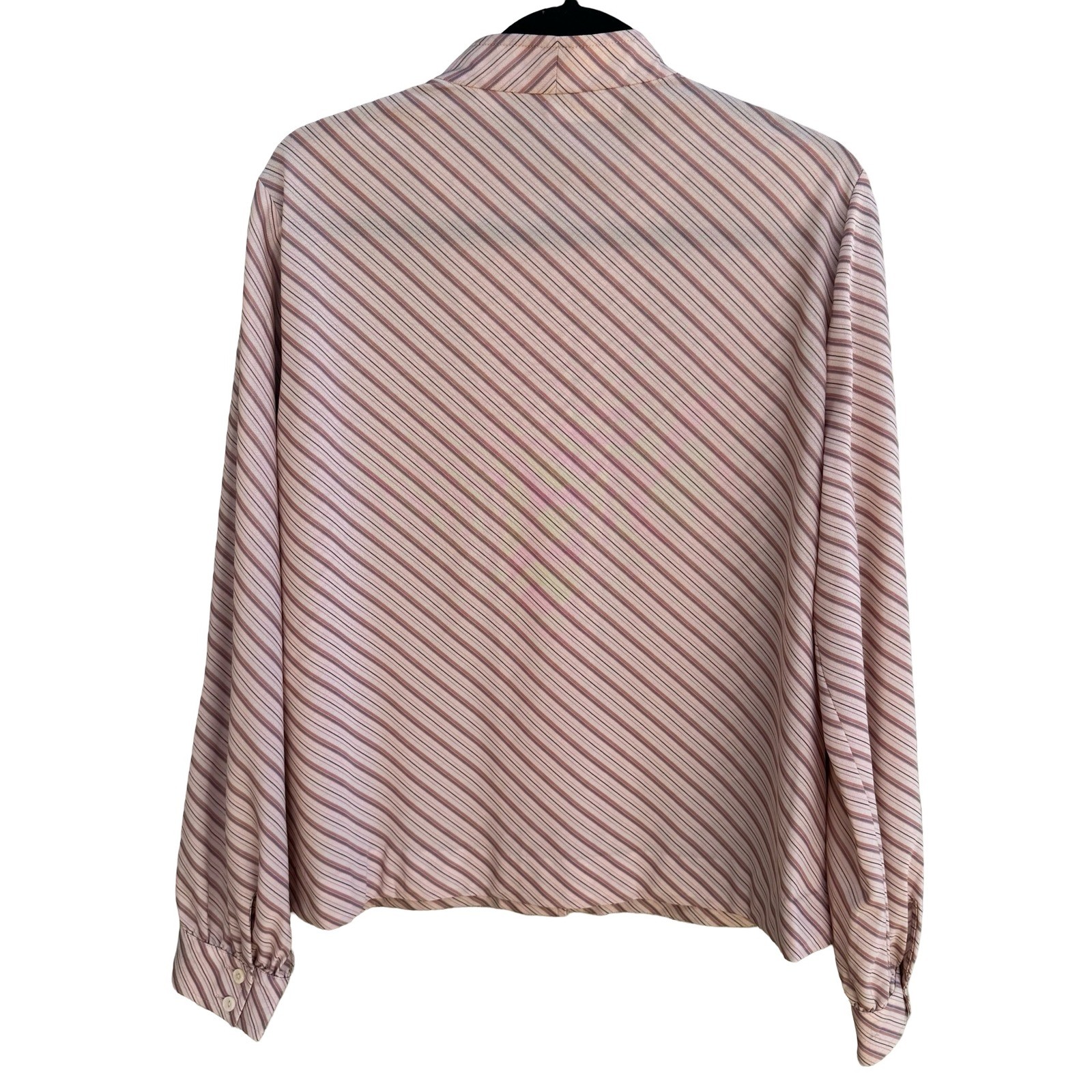 Dorce Vintage 70s Pink Striped Mandarin Collar Blouse 16 Mod Retro Secretary