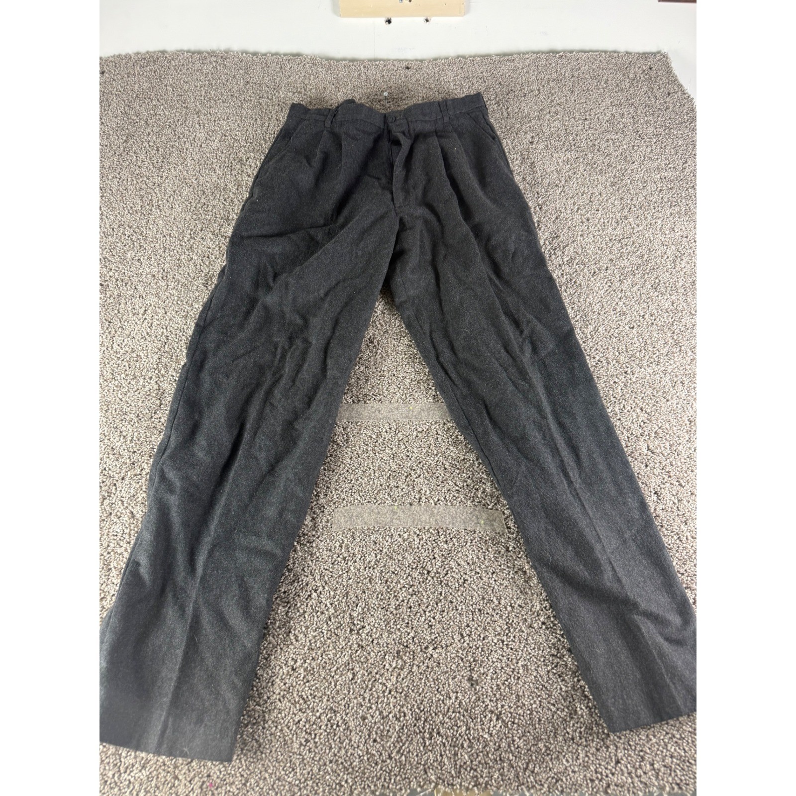 Vintage Cotler Grey Pleated High Waist Trousers Dark Charcoal Tapered Leg USA