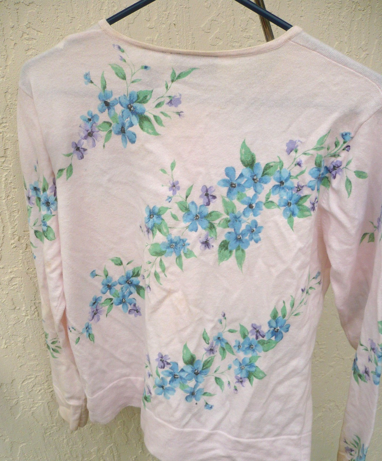 VINTAGE CRAZY HORSE SRING SWEATER IVORY TEAL BLUE FLORAL 50S STYLE TAIWAN M LADY