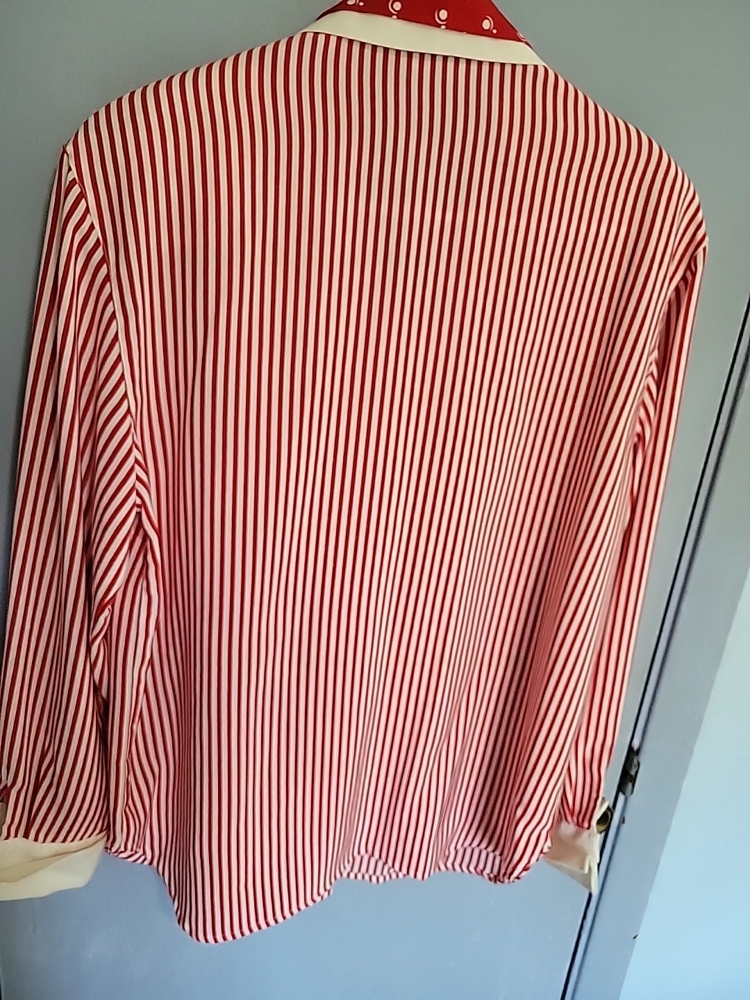 Vintage Women’s Blouse Top SIZE 8 red & White Stripe SK & CO Polyester Fabric