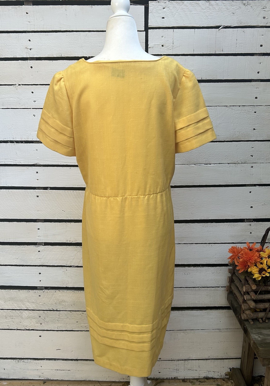 Vtg 1960s Dress Murray Meisner Sunflowers Yellow Shift Dress Woven Cotton 39w