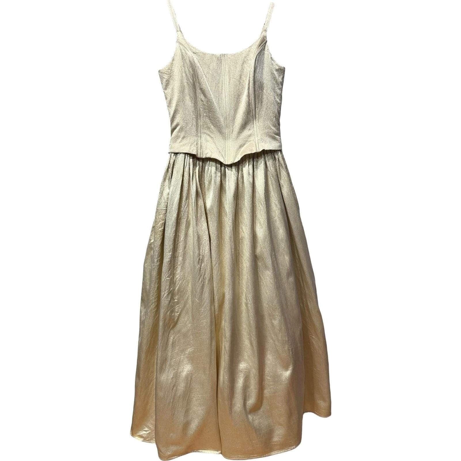 Gunne Sax Vintage 80s Jessica McClintock Gold Lame Tulle Fairycore Maxi Dress S