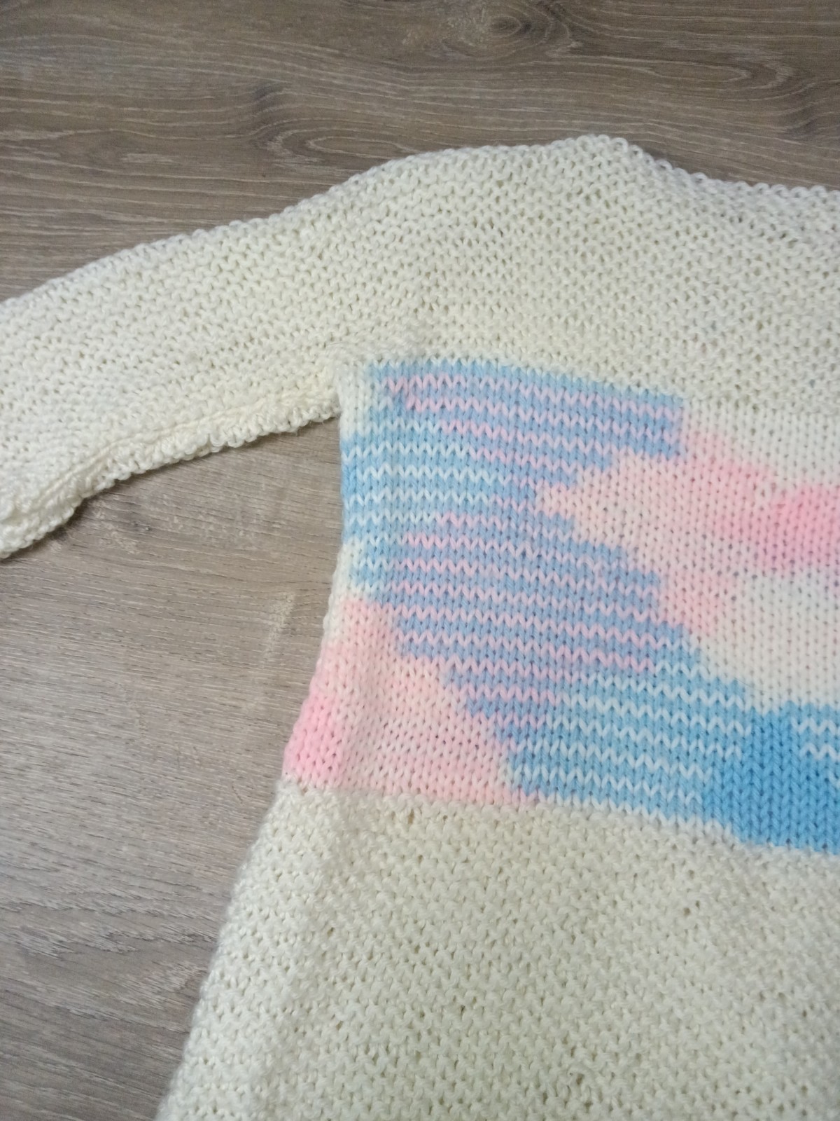 Rare Vintage 1980s Anna Petrush Hand Knit Sweater Ivory Pink Blue Women’s Knit