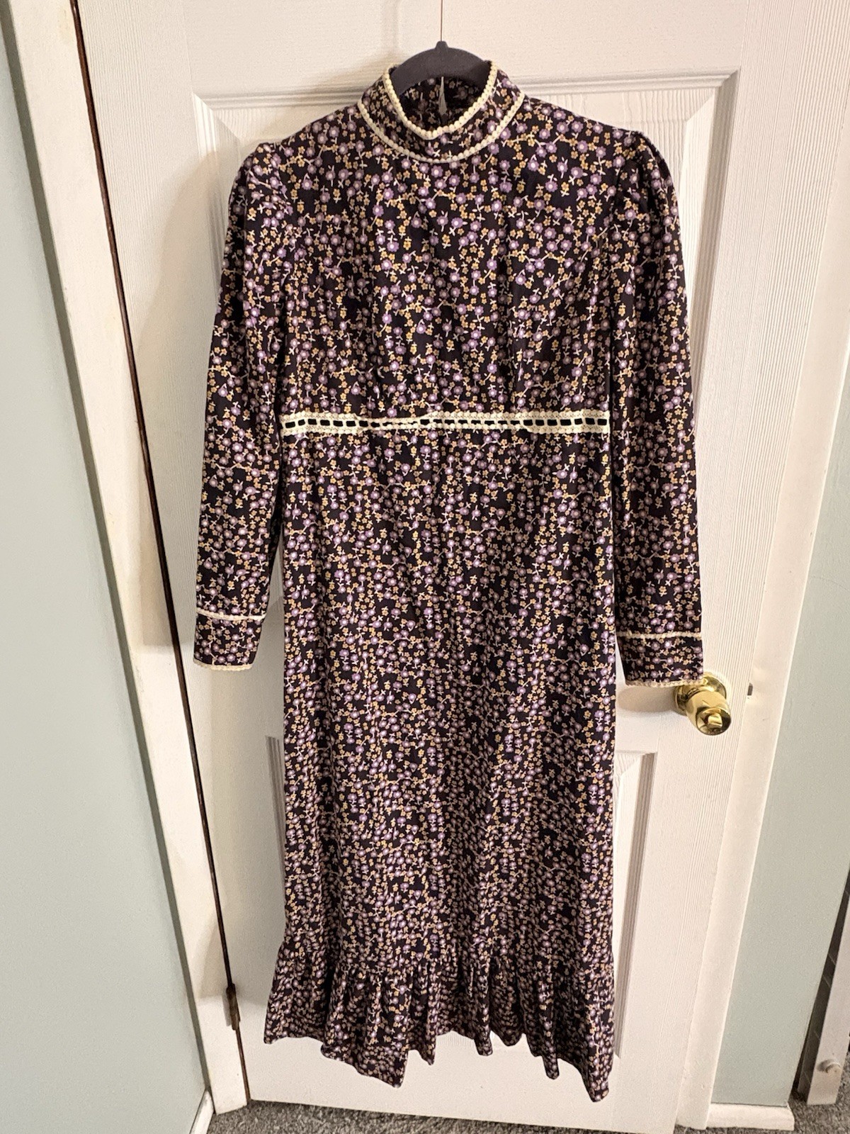 Vintage 1970S Handmade Prairie Dress Floral Cottagecore Prairiecore Sz XS Maxi
