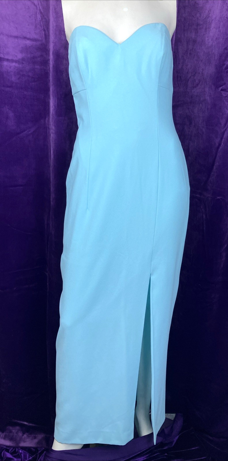 Vintage 90s Y2K Powder Blue A J Bari Strapless Slit Cocktail Occasion Dress Gown