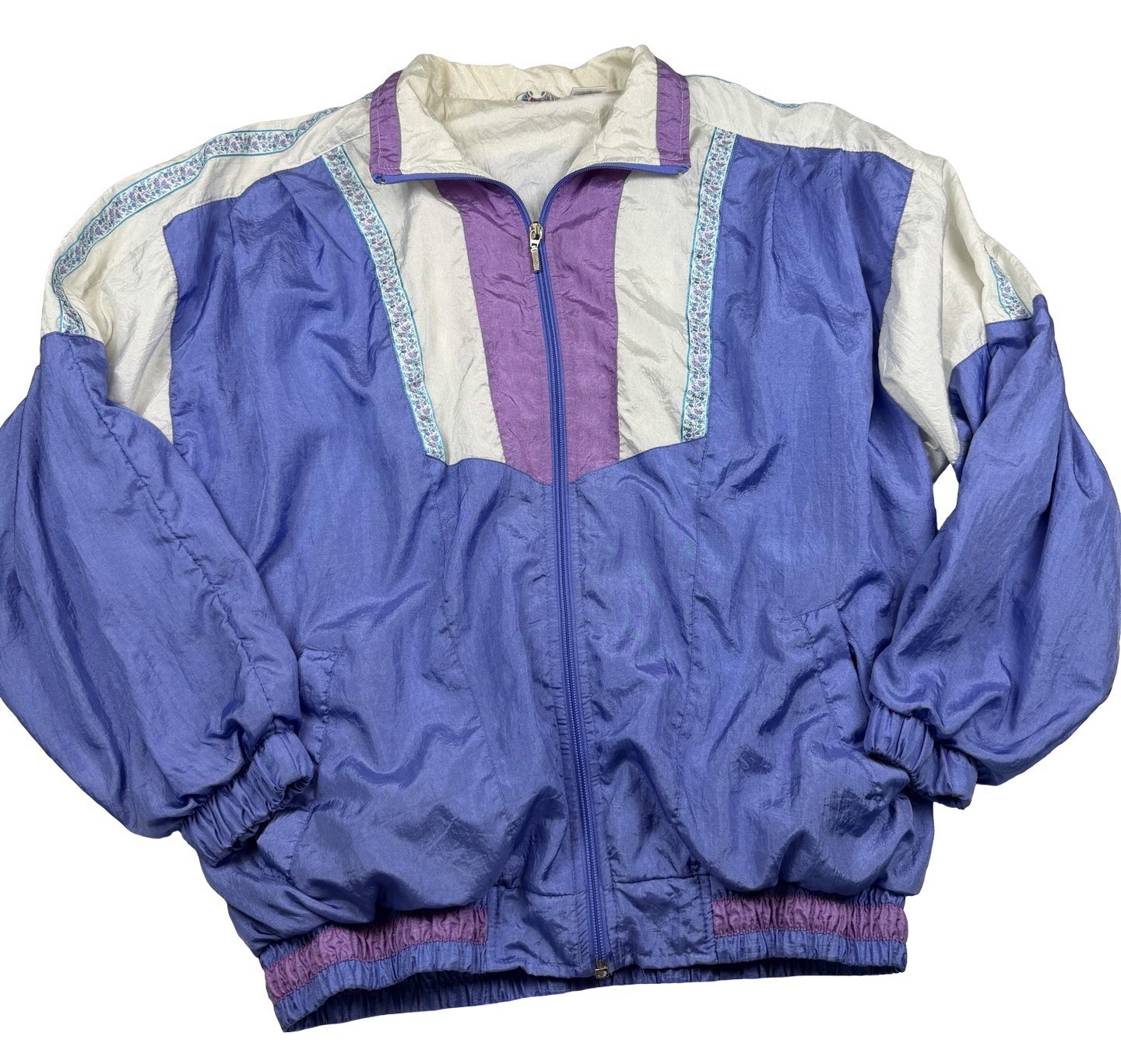 Vintage Bold Spirit Windbreaker Jacket Sz S Purple Blue Floral Colorblock 90s