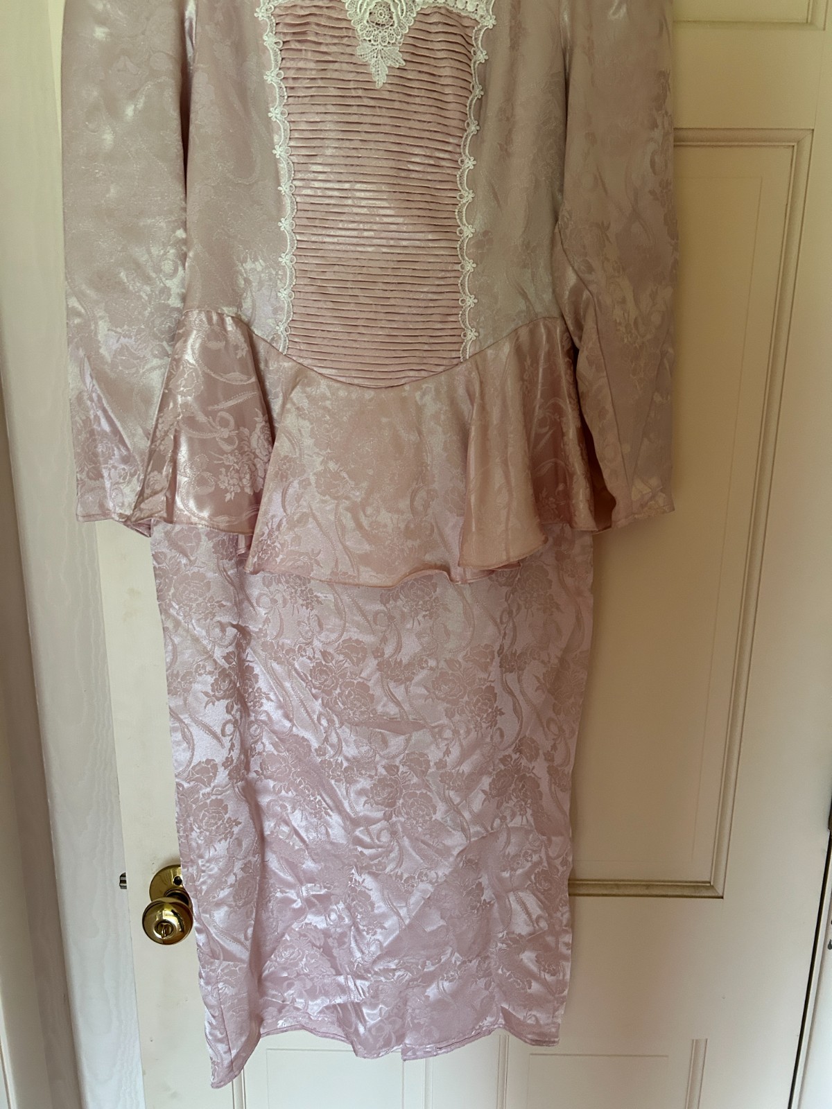 Scott McClintock pink cream brocade lace peplum bow midi dress bridal