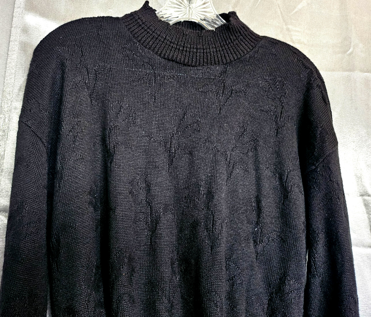 Vtg Kenneth Too Unisex Men /woman knit Sweater Large USA Black Floral